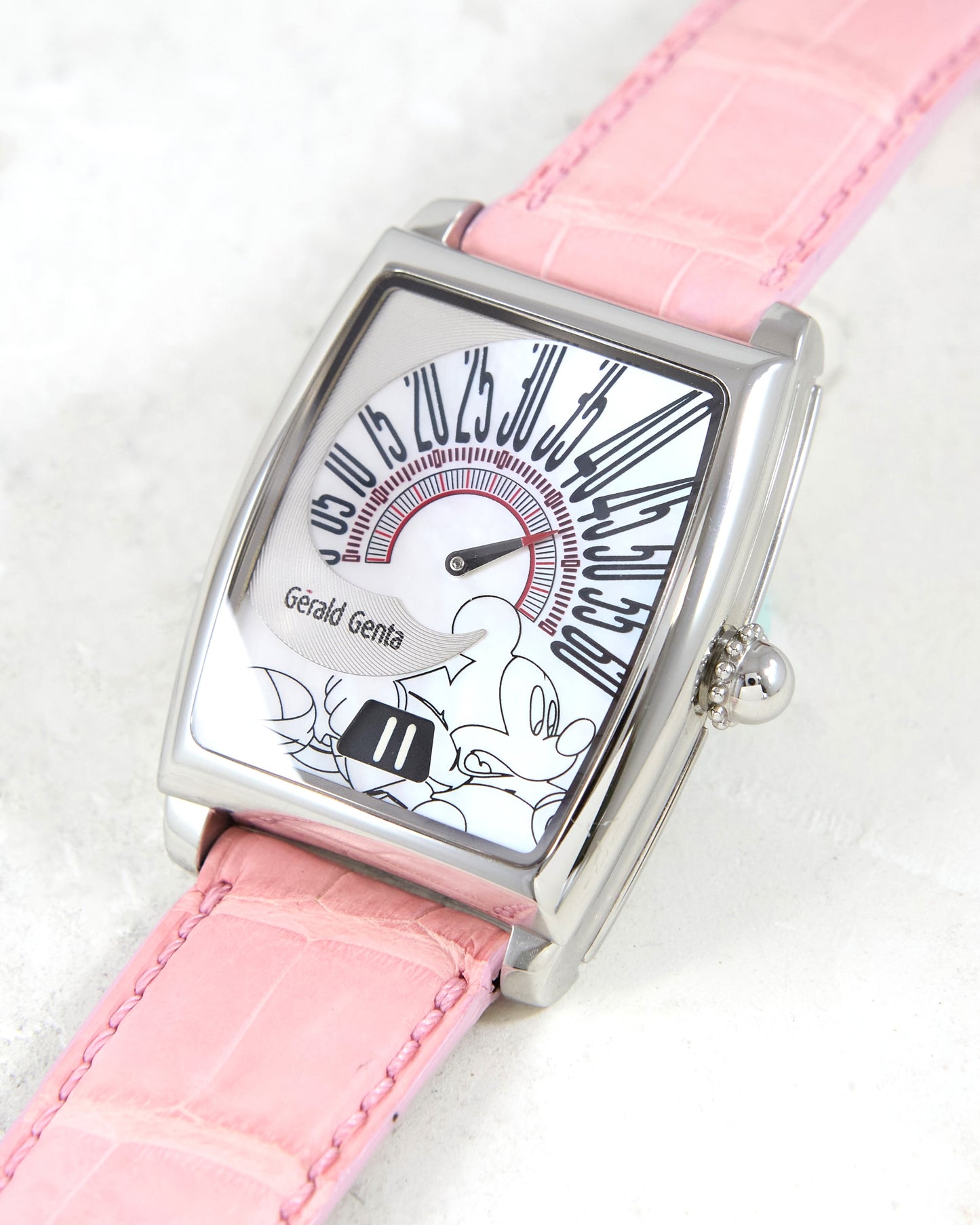 Gerald Genta Fantasy Retro Jump Hour ROF.M.10 Mickey Mouse Pearl Dial Automatic in Steel Case