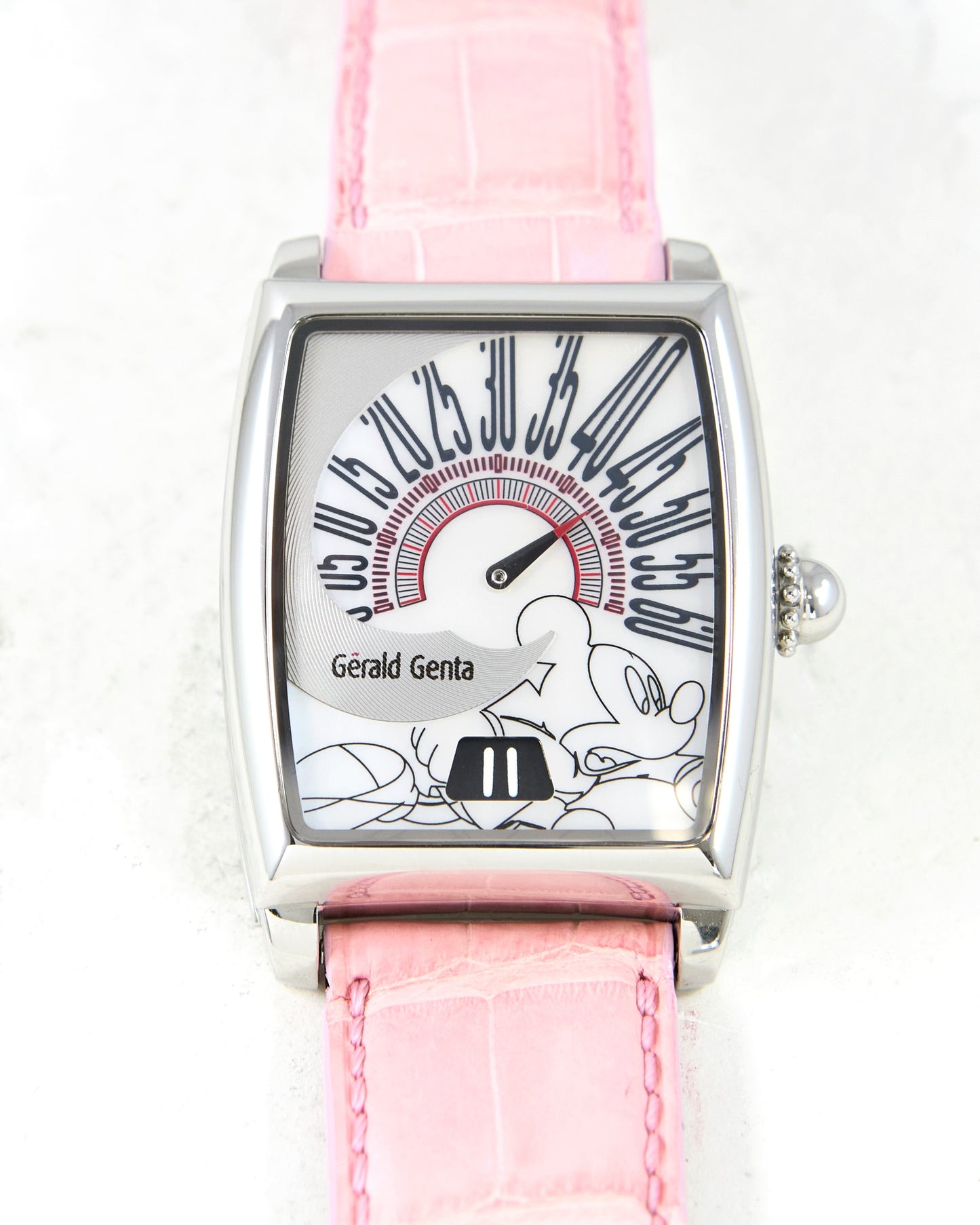 Gerald Genta Fantasy Retro Jump Hour ROF.M.10 Mickey Mouse Pearl Dial Automatic in Steel Case