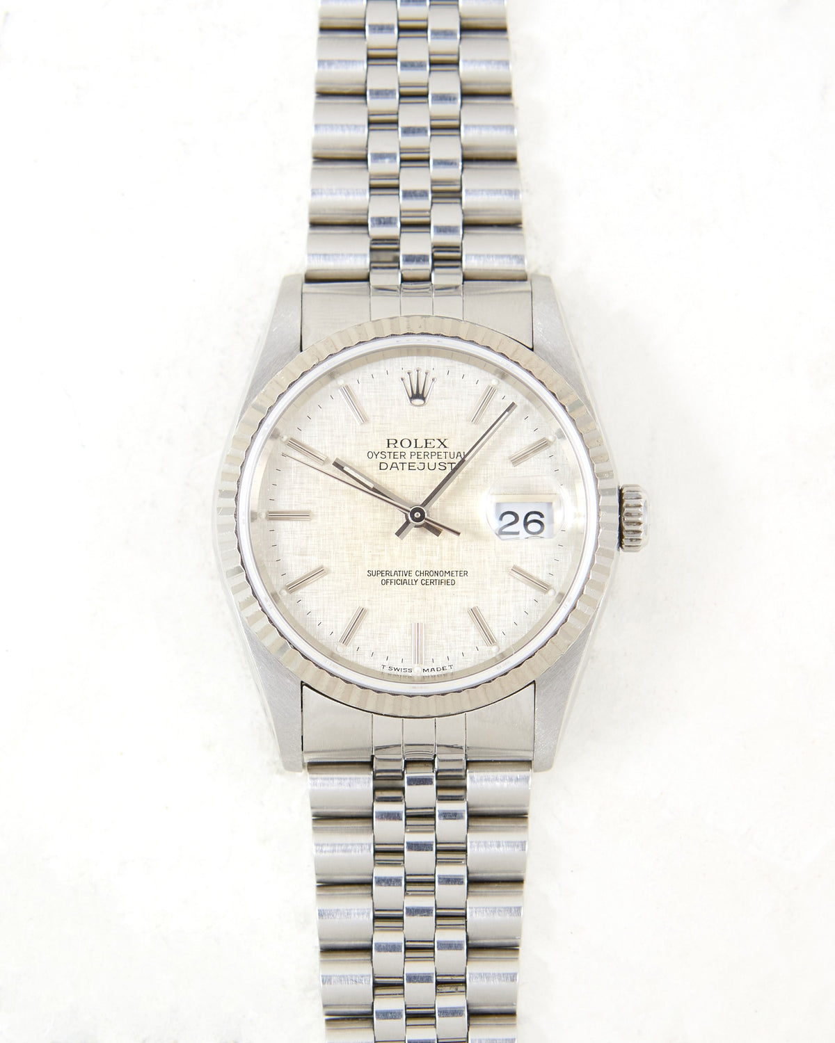 Rolex Datejust 16234 Silver Linen Dial in Steel Case on Jubilee Bracelet