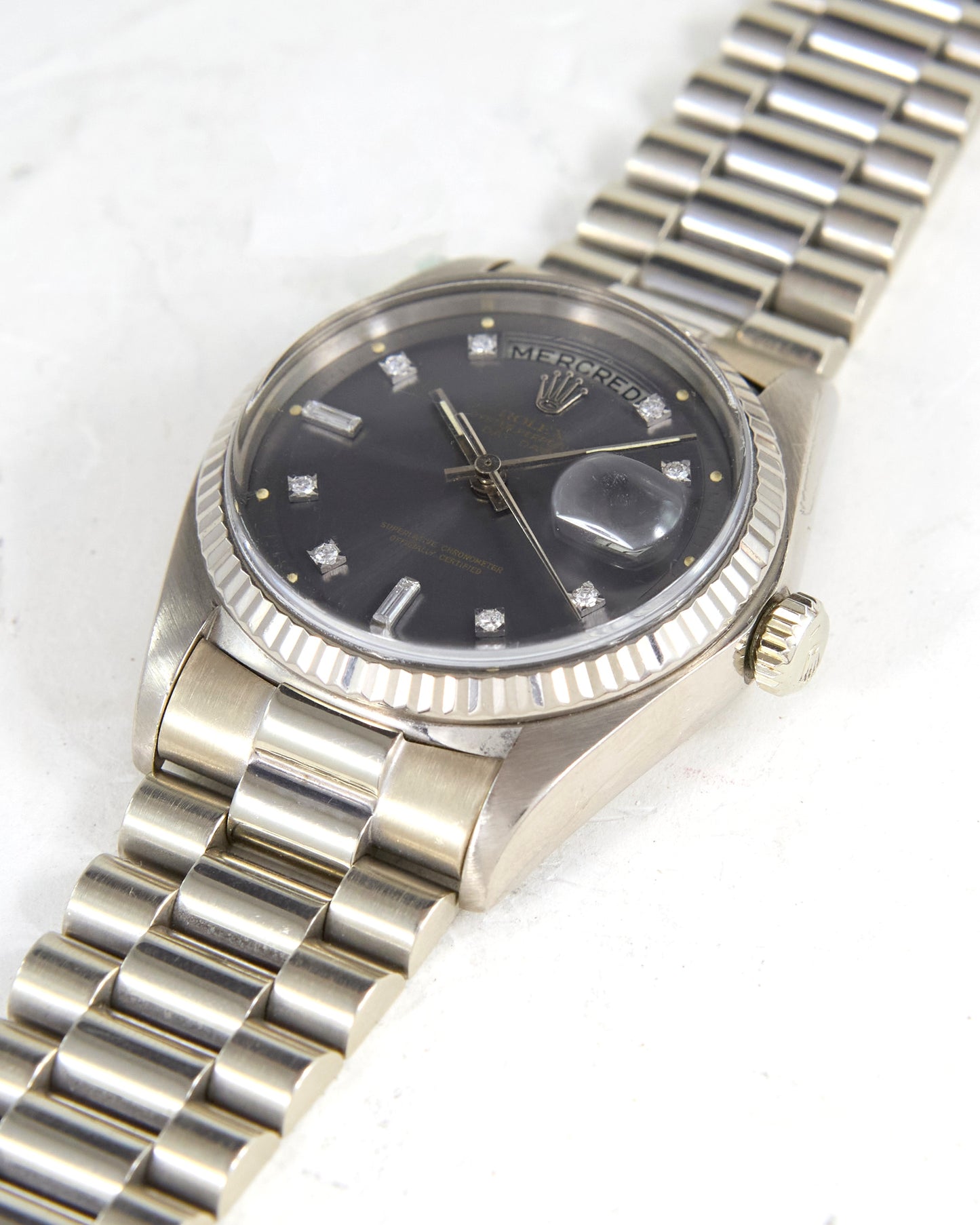 Rolex Day-Date Ghost Dial French Calendar in White Gold Case and Bracelet