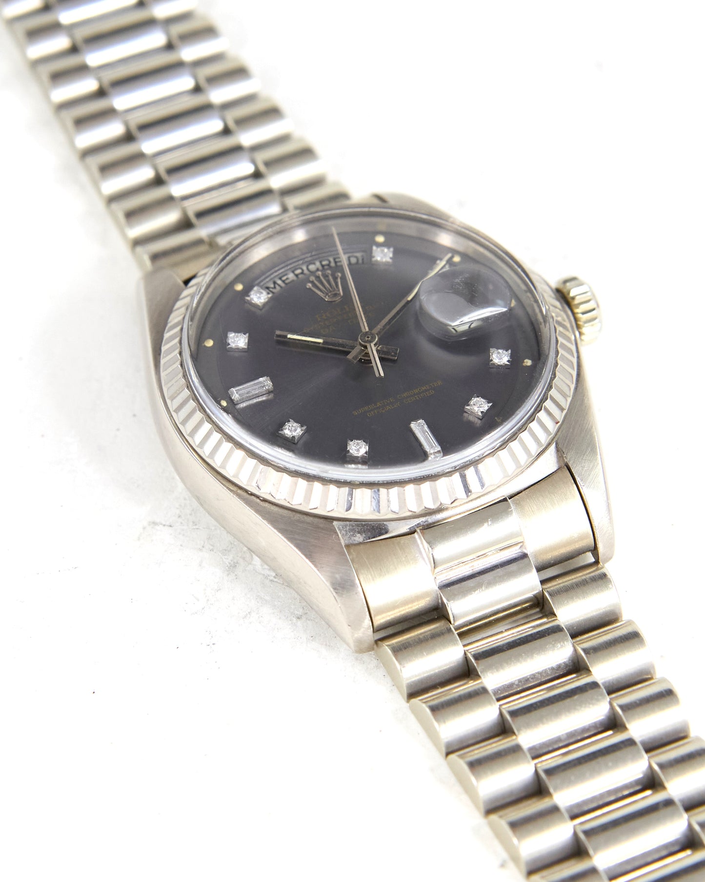 Rolex Day-Date Ghost Dial French Calendar in White Gold Case and Bracelet