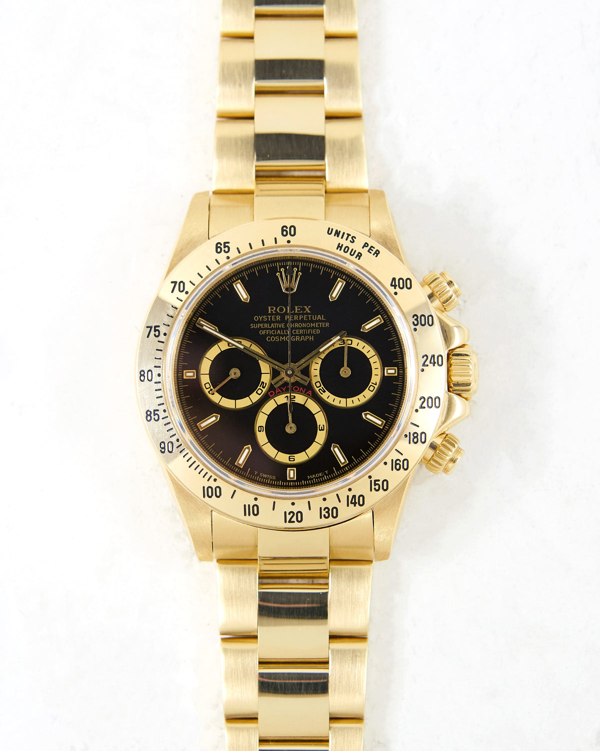 Rolex Daytona 16528 Black Dial Zenith Automatic in Yellow Gold Case and Bracelet