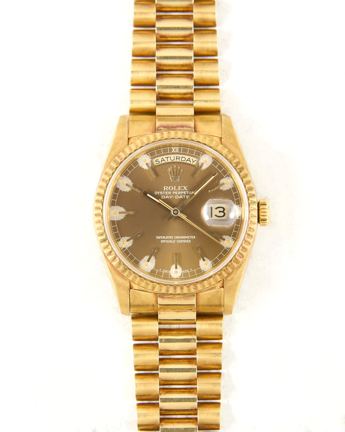 Rolex Day-Date 18238 Havana Dial in Yellow Gold Case and Bracelet - Unpolished