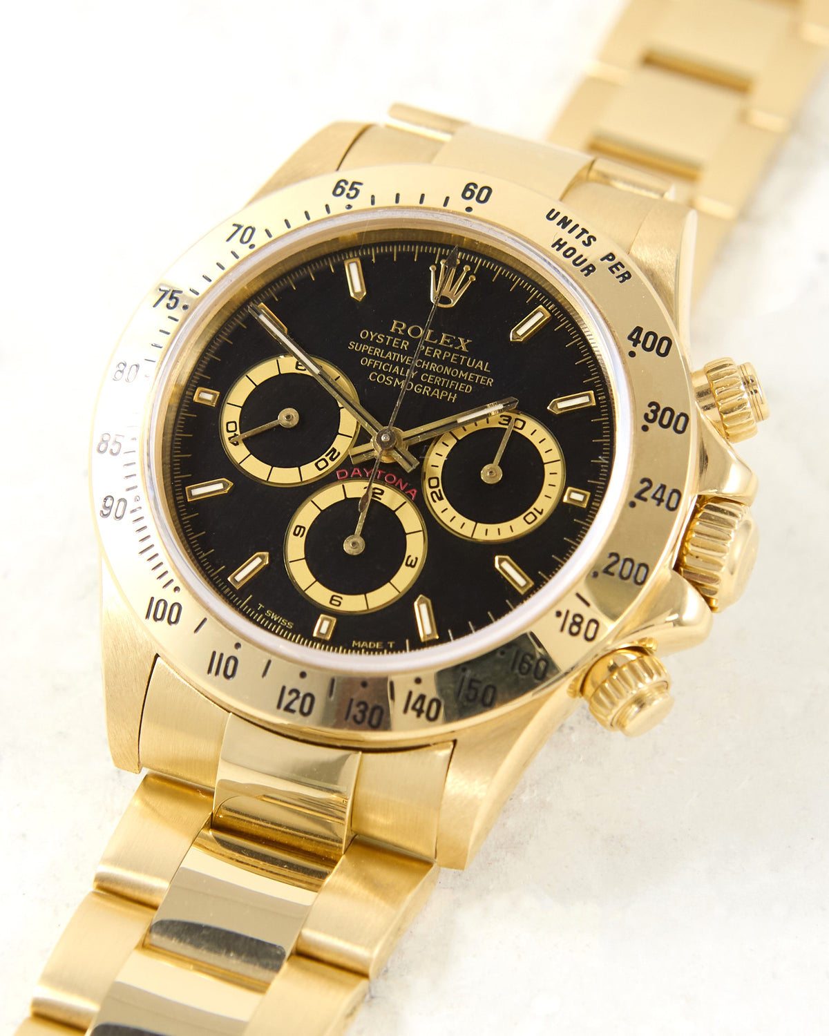 Rolex Daytona 16528 Black Dial Zenith Automatic in Yellow Gold Case and Bracelet