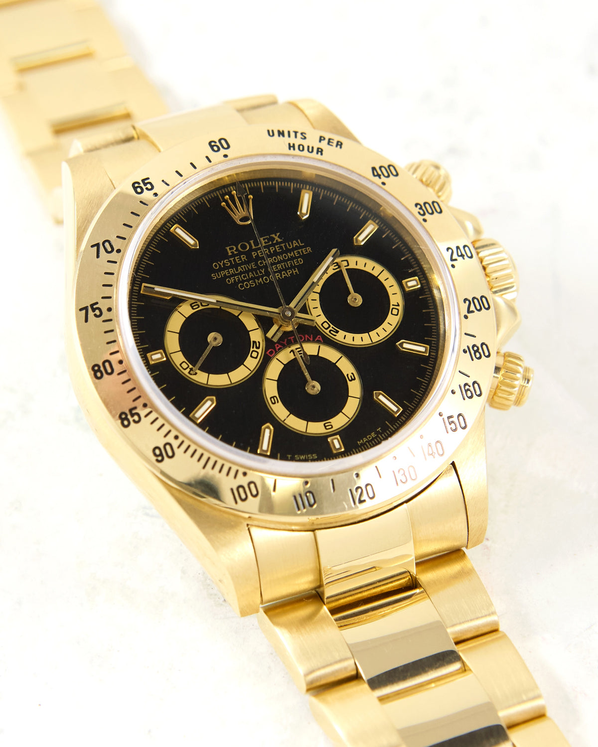 Rolex Daytona 16528 Black Dial Zenith Automatic in Yellow Gold Case and Bracelet