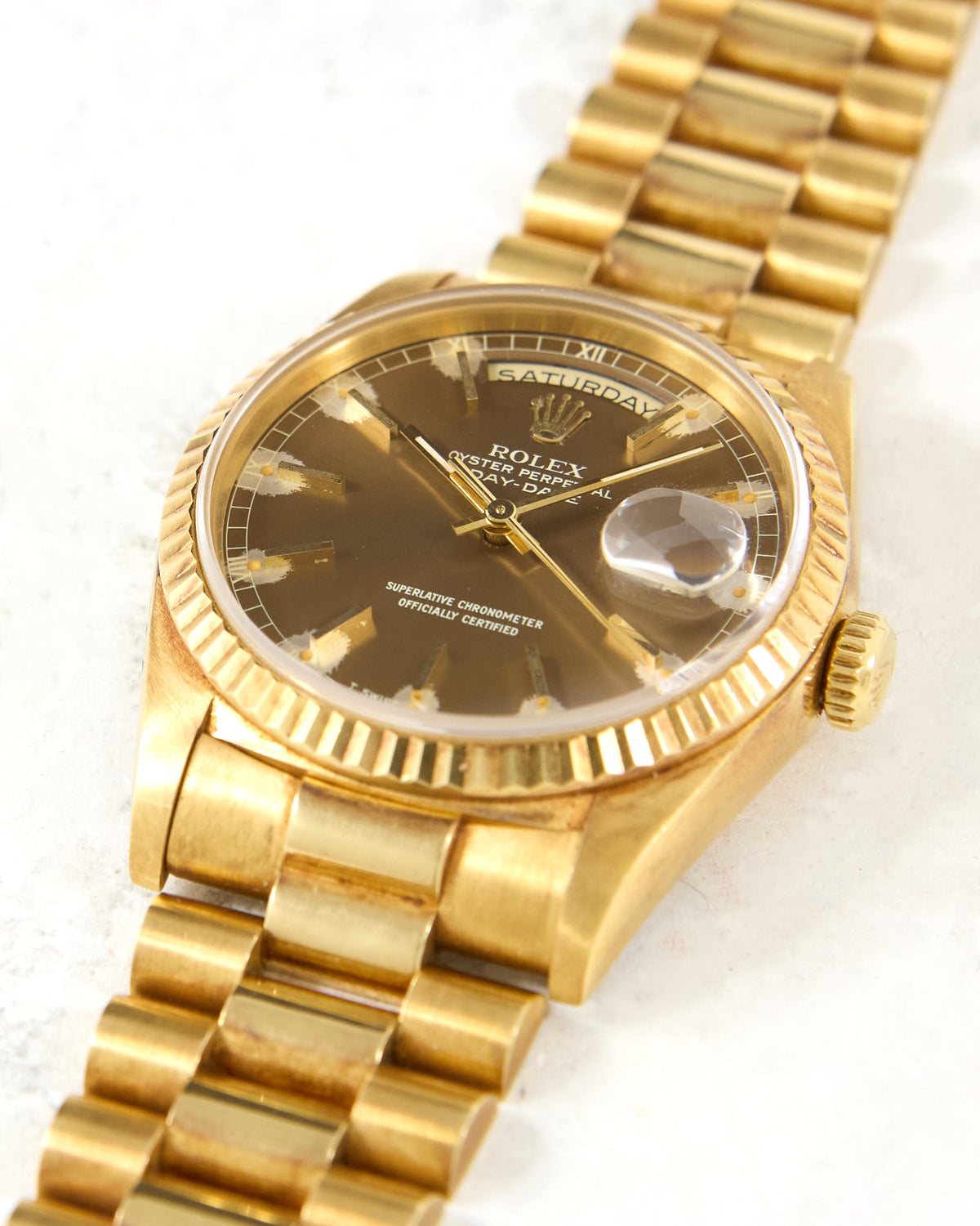 Rolex Day-Date 18238 Havana Dial in Yellow Gold Case and Bracelet - Unpolished