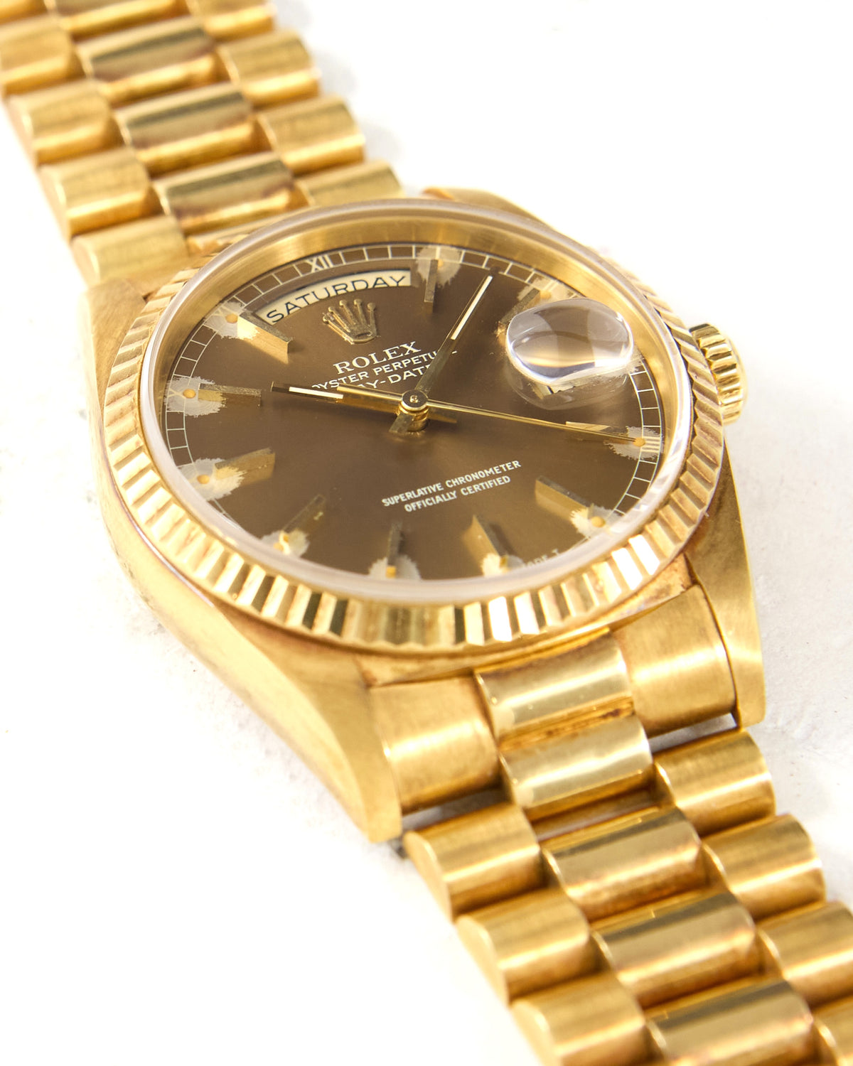 Rolex Day-Date 18238 Havana Dial in Yellow Gold Case and Bracelet - Unpolished