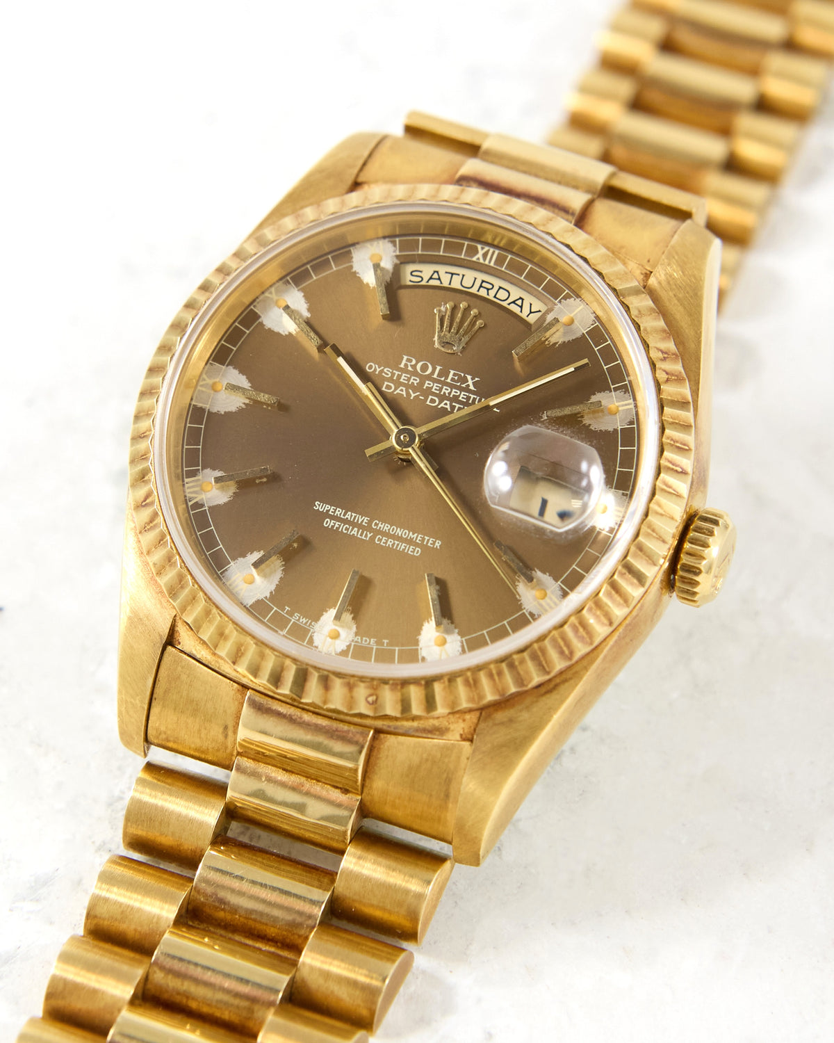 Rolex Day-Date 18238 Havana Dial in Yellow Gold Case and Bracelet - Unpolished