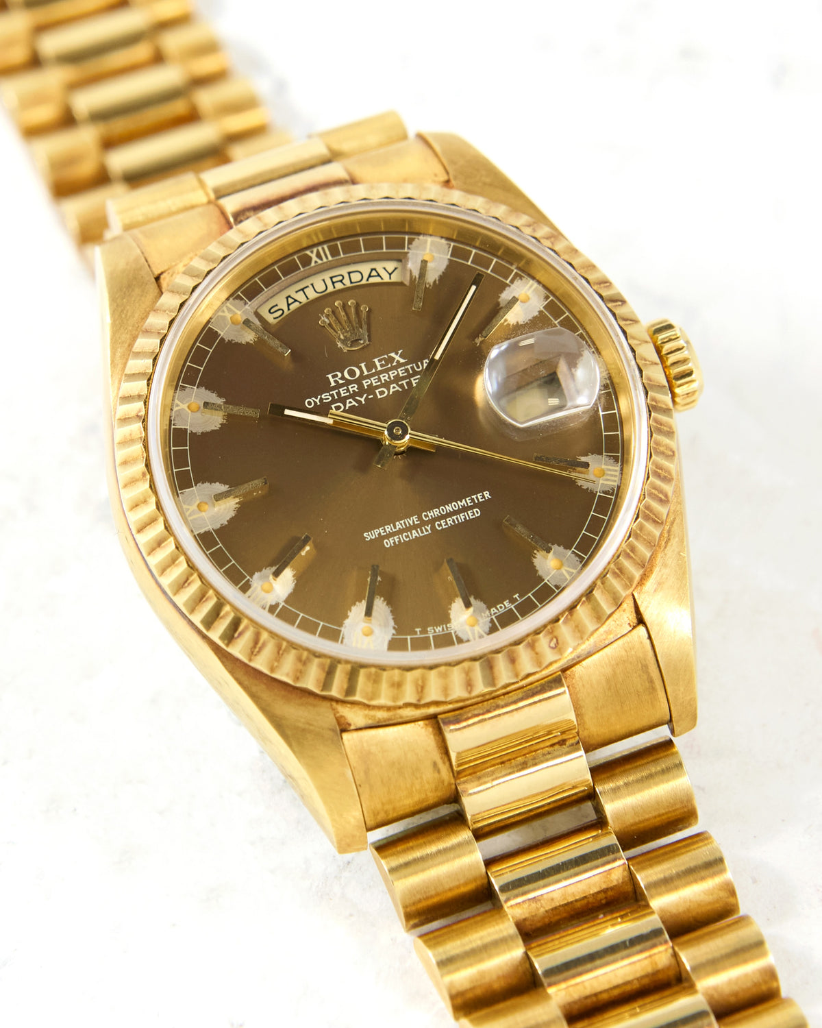Rolex Day-Date 18238 Havana Dial in Yellow Gold Case and Bracelet - Unpolished