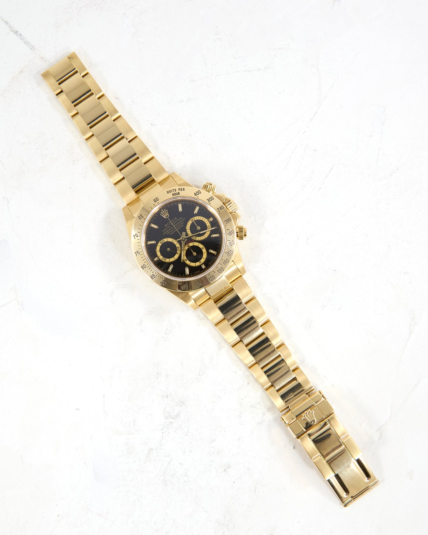 Rolex Daytona 16528 Black Dial Zenith Automatic in Yellow Gold Case with Rolex CPO Card