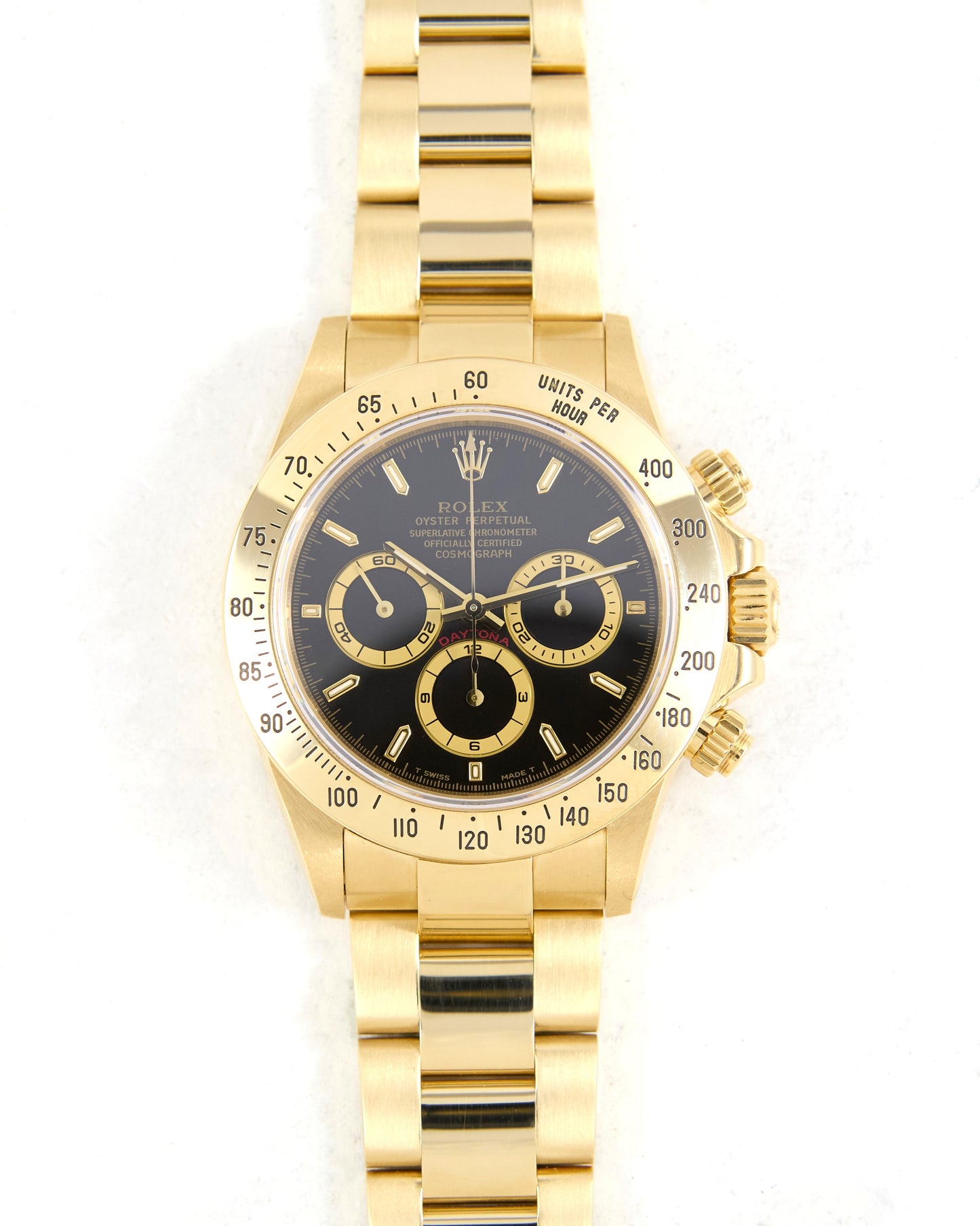 Rolex Daytona 16528 Black Dial Zenith Automatic in Yellow Gold Case with Rolex CPO Card