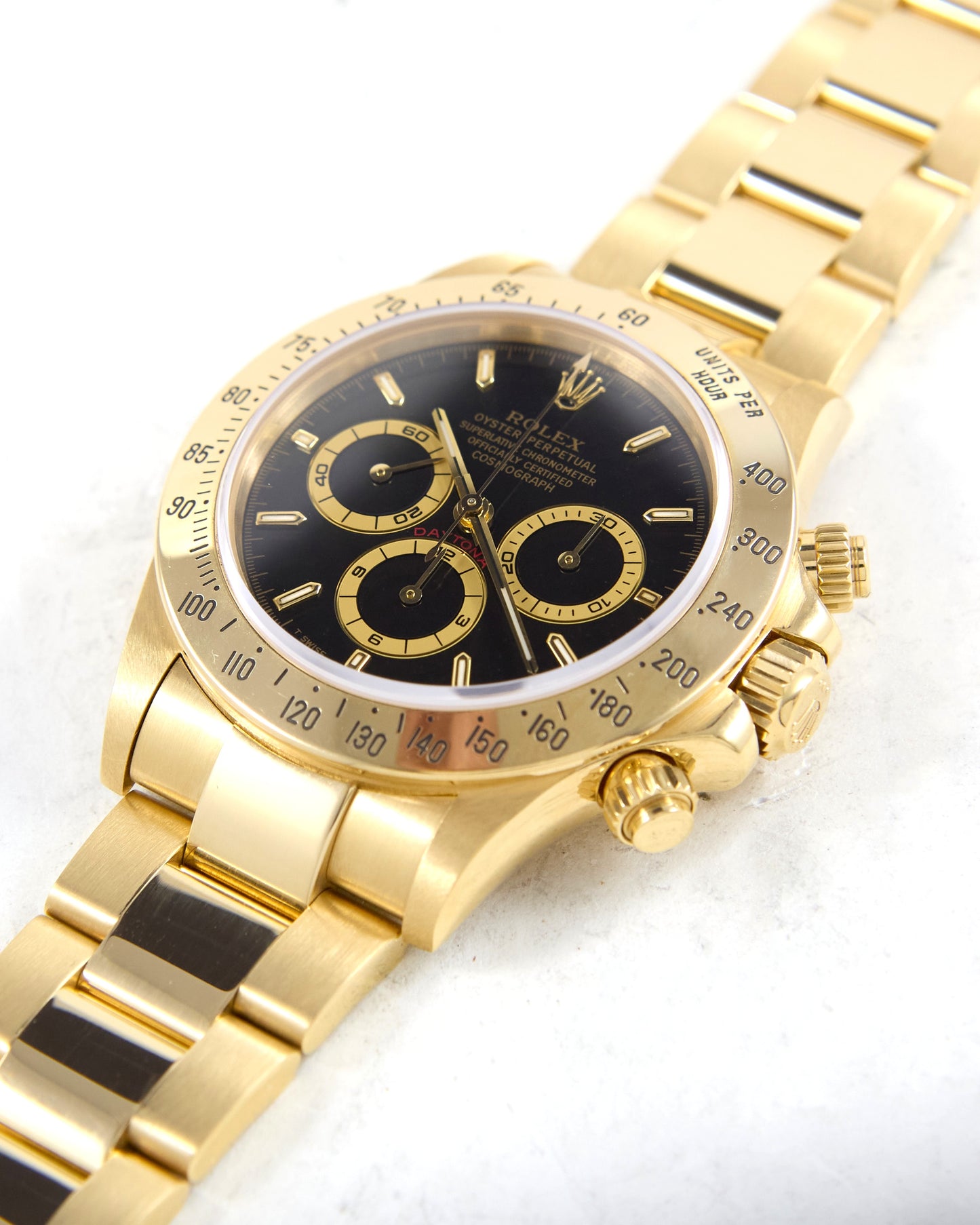 Rolex Daytona 16528 Black Dial Zenith Automatic in Yellow Gold Case with Rolex CPO Card
