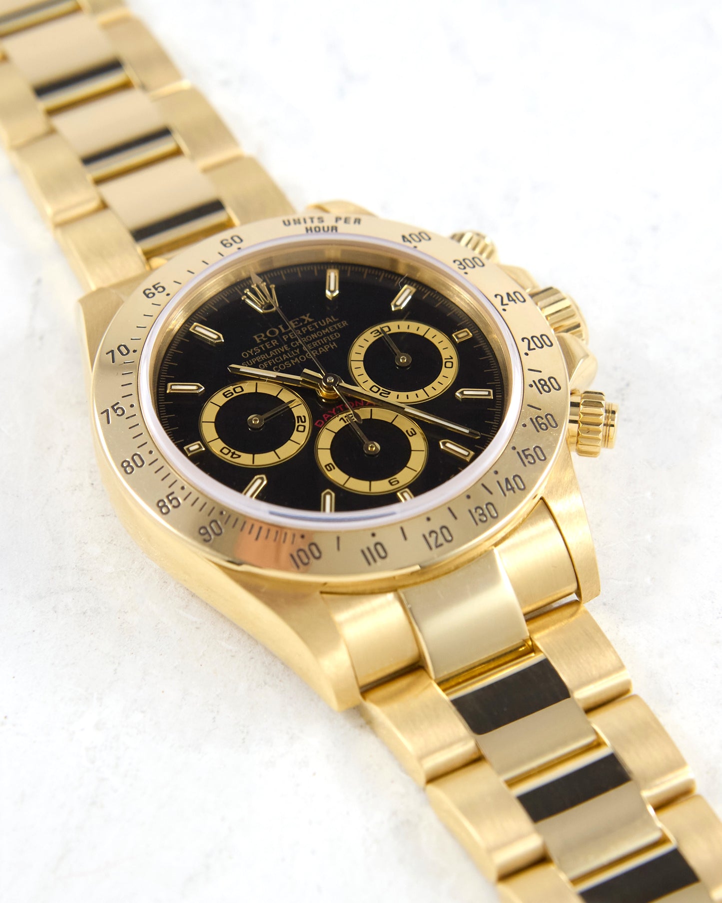 Rolex Daytona 16528 Black Dial Zenith Automatic in Yellow Gold Case with Rolex CPO Card