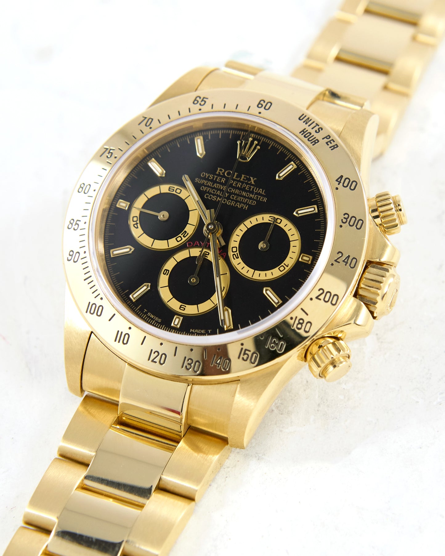 Rolex Daytona 16528 Black Dial Zenith Automatic in Yellow Gold Case with Rolex CPO Card