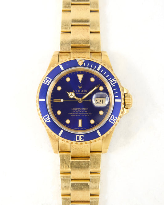 Rolex Submariner 16618 Purple Dial in Yellow Gold - Unpolished Condition