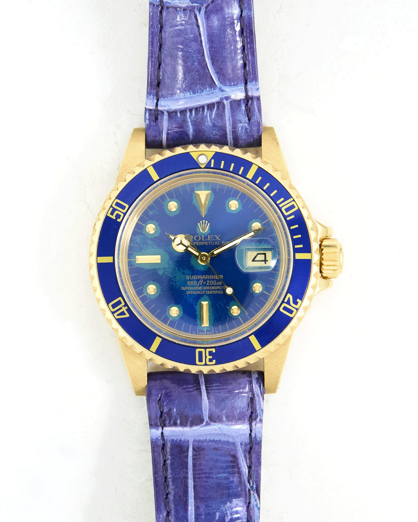 Rolex Submariner 1680 in Yellow Gold Case with Tropical Blue Dial on Leather Strap