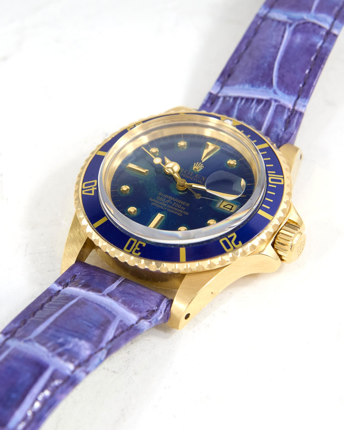 Rolex Submariner 1680 in Yellow Gold Case with Tropical Blue Dial on Leather Strap