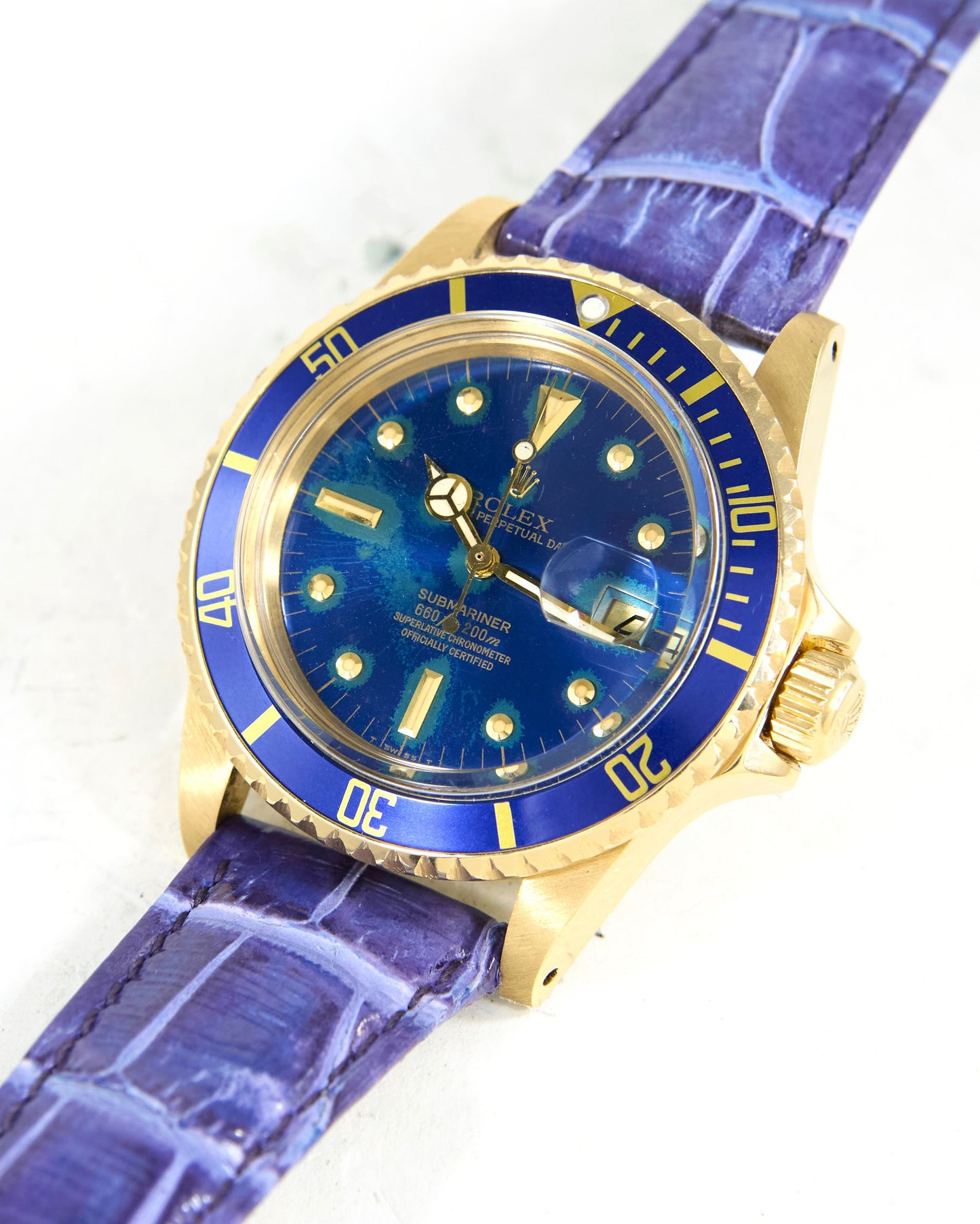 Rolex Submariner 1680 in Yellow Gold Case with Tropical Blue Dial on Leather Strap