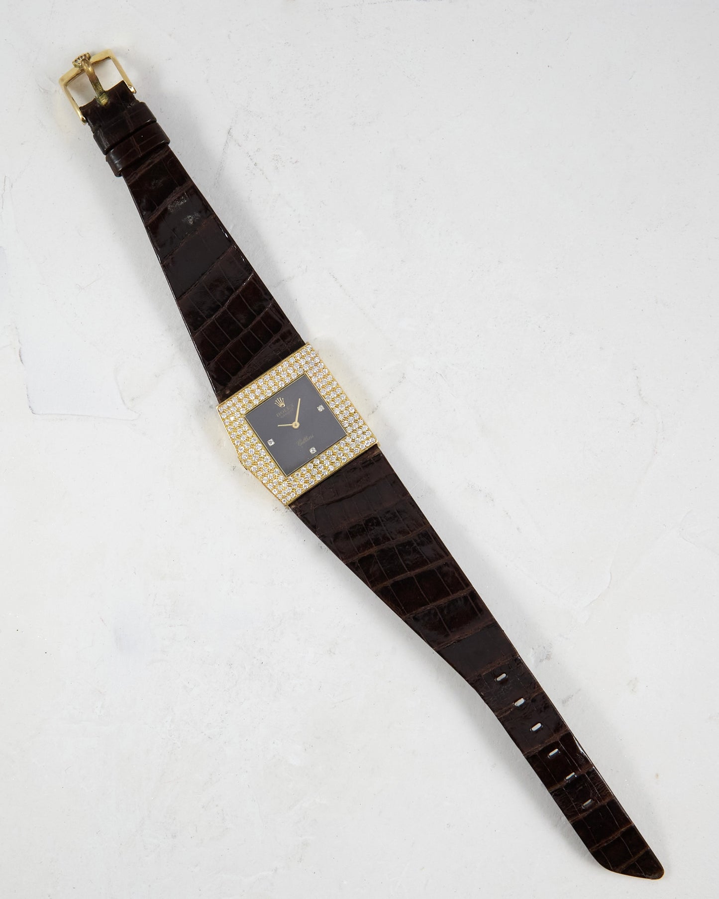 Rolex Cellini Midas 4031 Maroon Dial with Factory Diamonds in Yellow Gold with Strap and Buckle