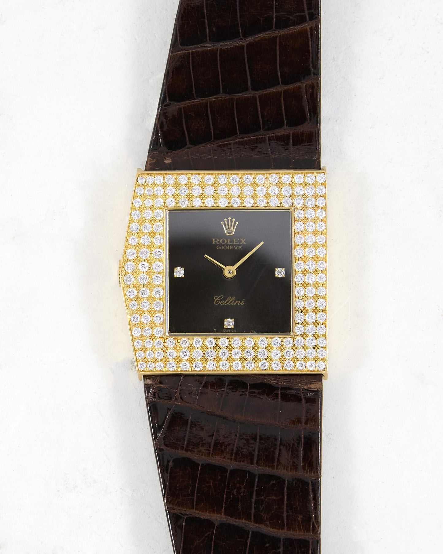 Rolex Cellini Midas 4031 Maroon Dial with Factory Diamonds in Yellow Gold with Strap and Buckle