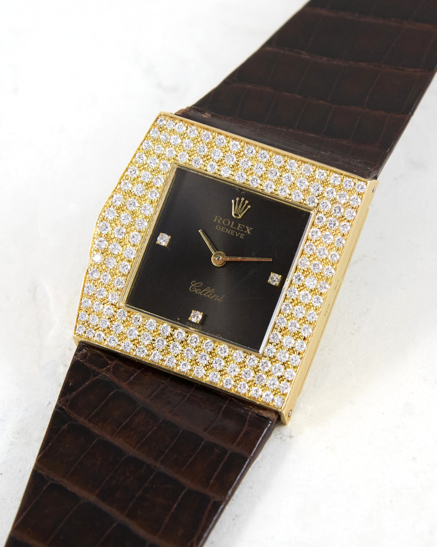 Rolex Cellini Midas 4031 Maroon Dial with Factory Diamonds in Yellow Gold with Strap and Buckle