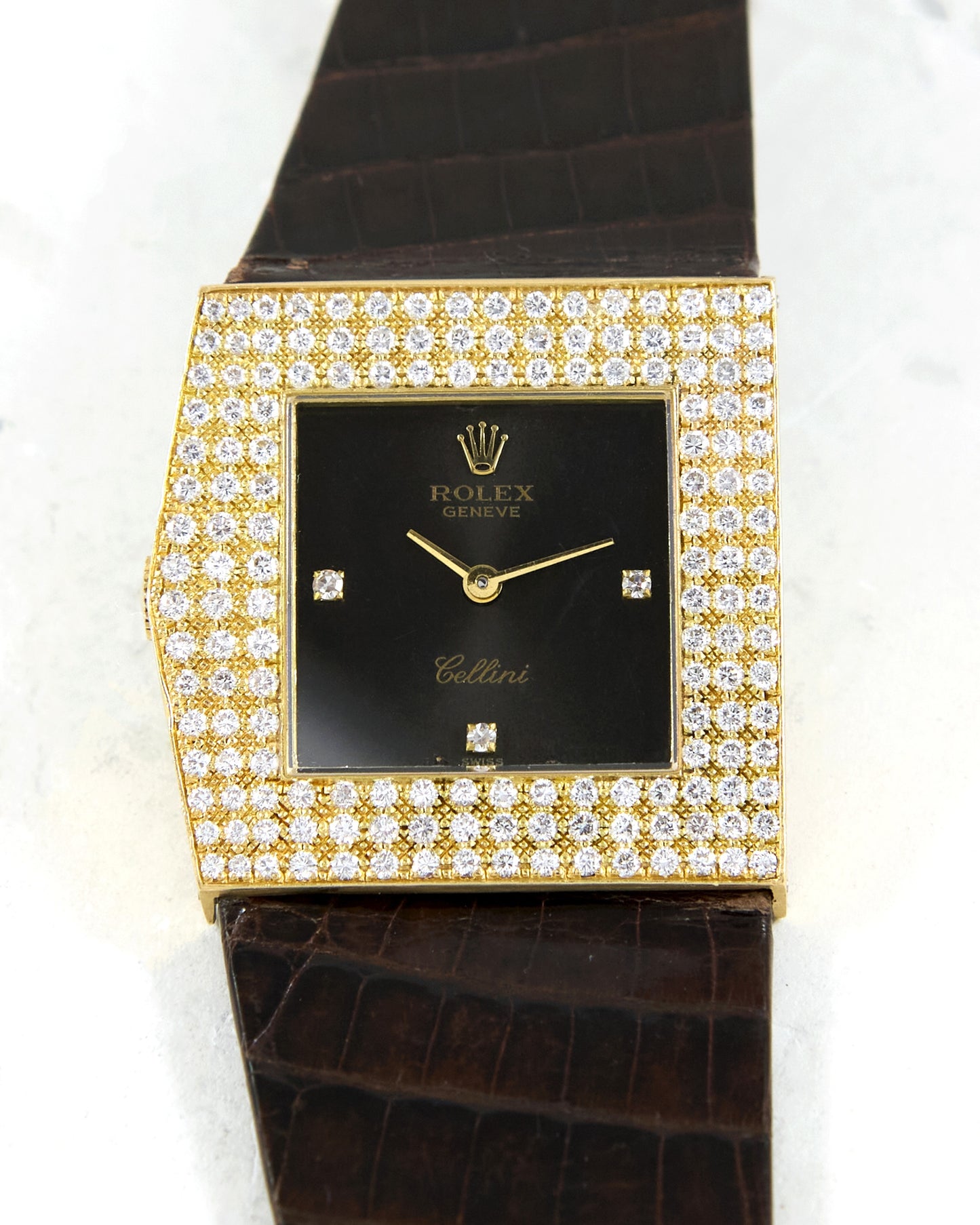 Rolex Cellini Midas 4031 Maroon Dial with Factory Diamonds in Yellow Gold with Strap and Buckle