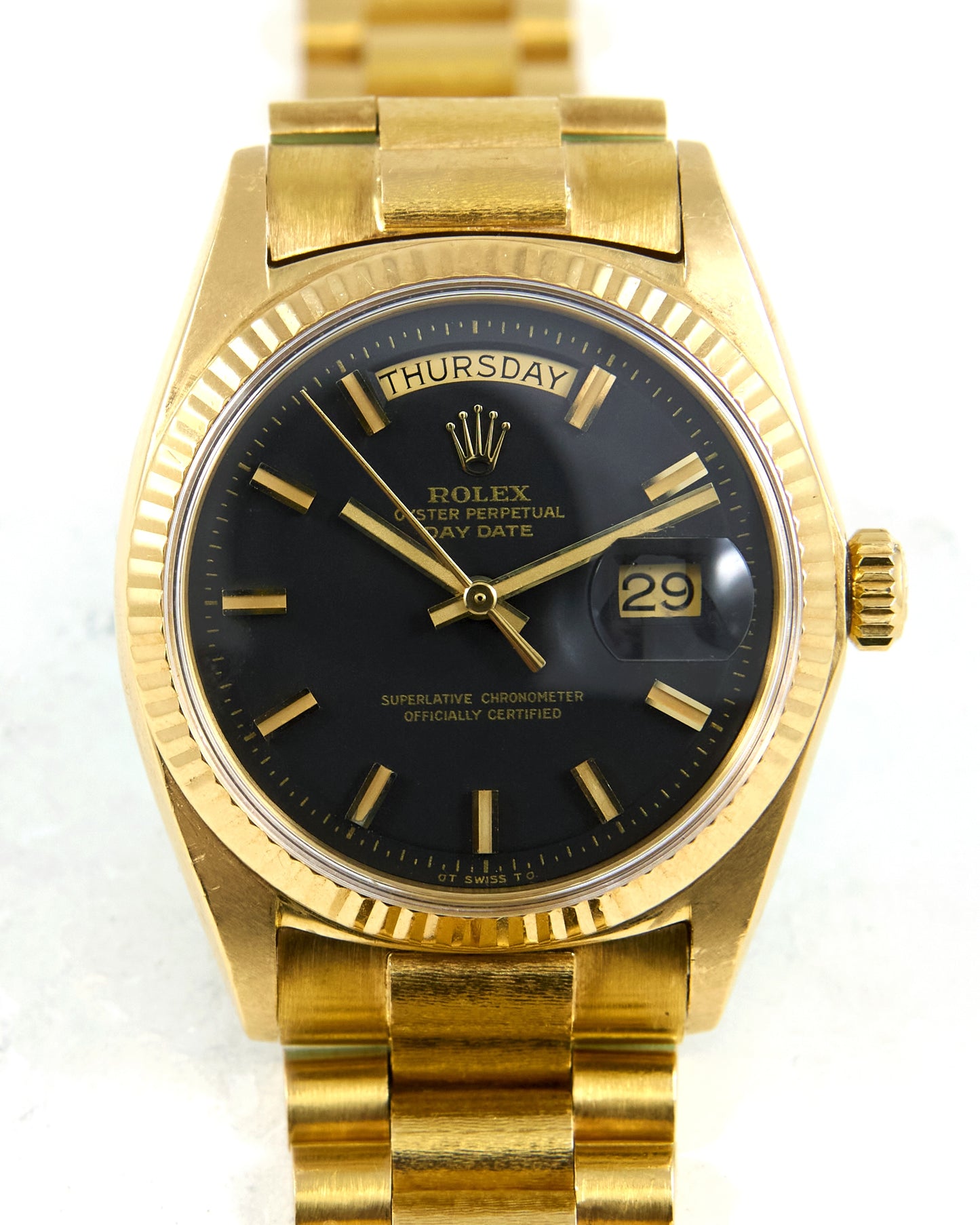 Rolex Day-Date 1803 Black Sigma Wide Boy in Yellow Gold Case and Bracelet