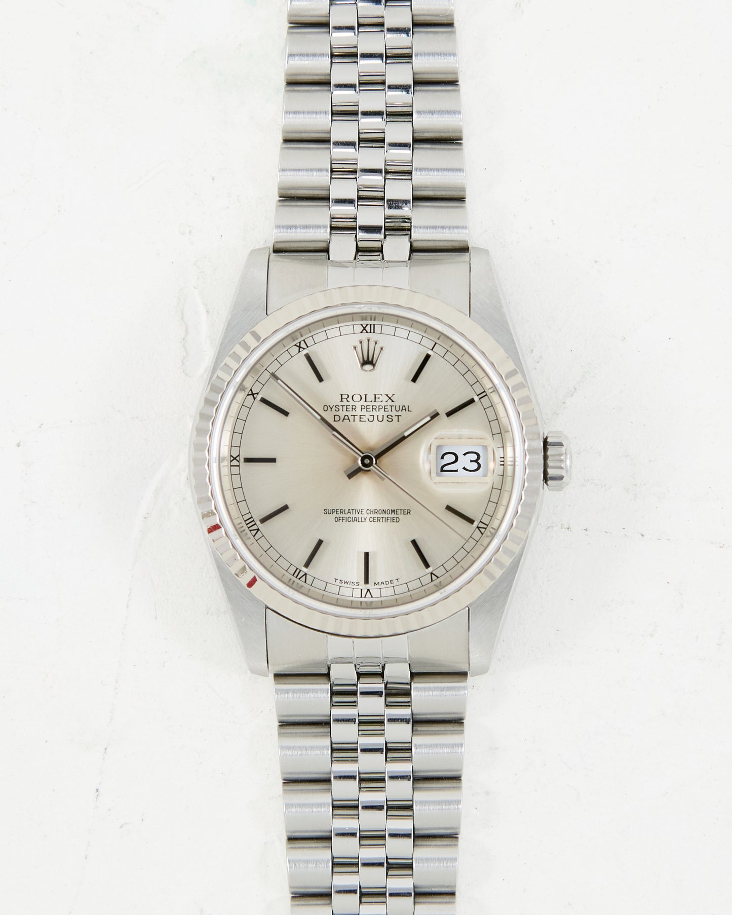 ROLEX DATEJUST SILVER DIAL WITH PAPERS