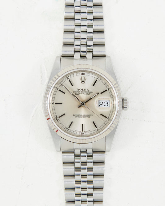 ROLEX DATEJUST SILVER DIAL WITH PAPERS