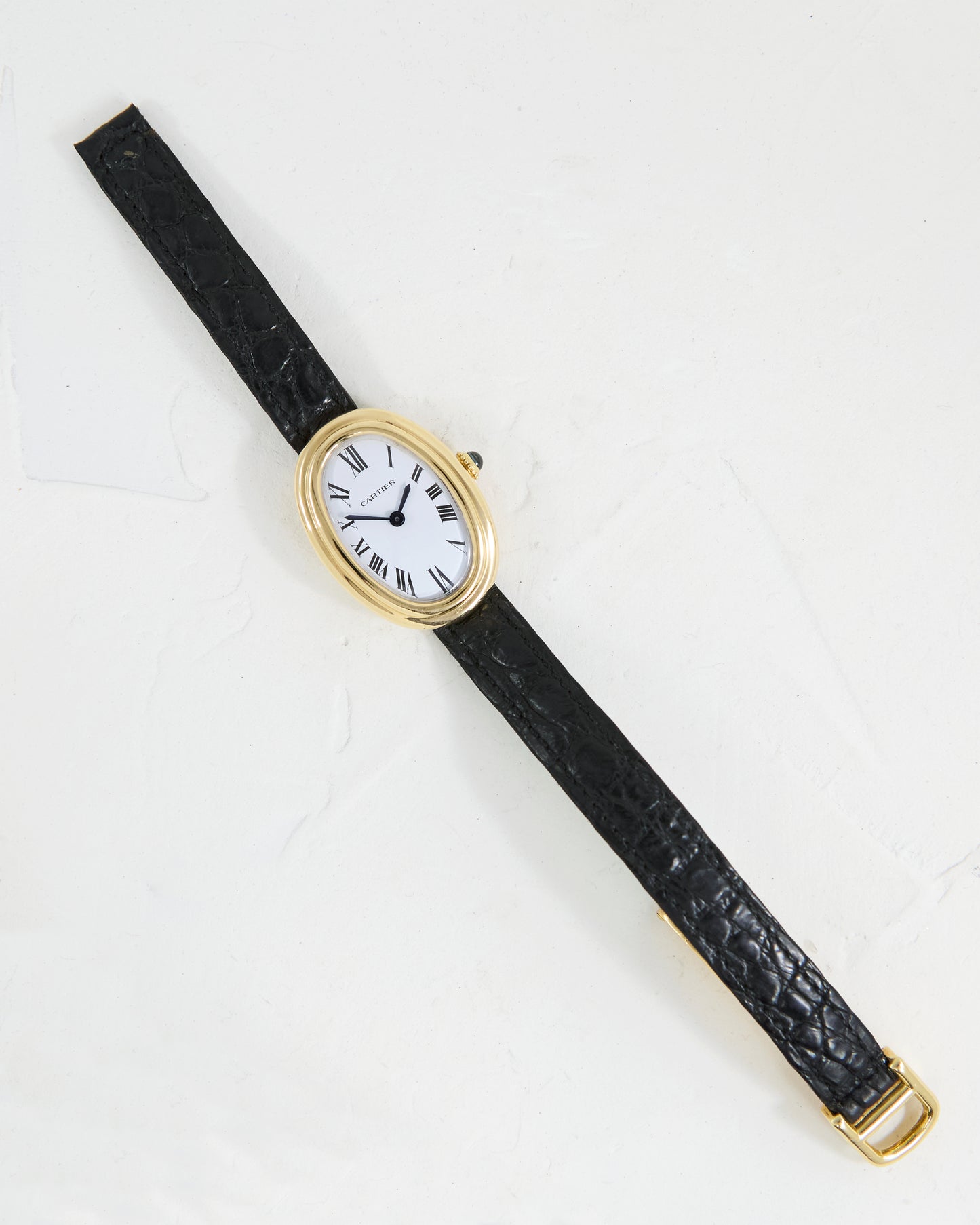 CARTIER BAIGNOIRE PARIS DIAL IN YELLOW GOLD WITH DEPLOYANT CLASP & CARTIER POUCH