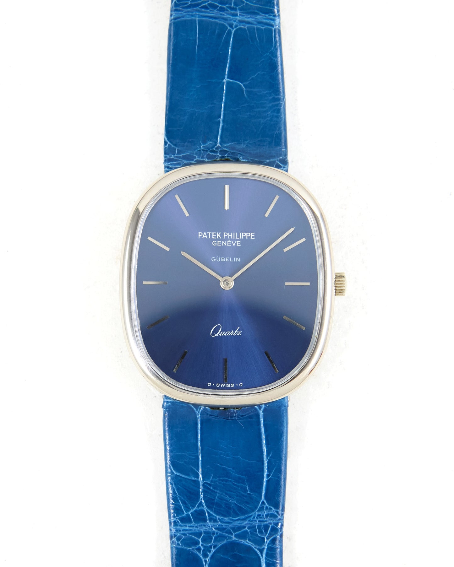 Patek Philippe Ellipse 3838 Blue Sigma Gubelin Dial in White Gold Case on Leather Strap with Ellipse Buckle