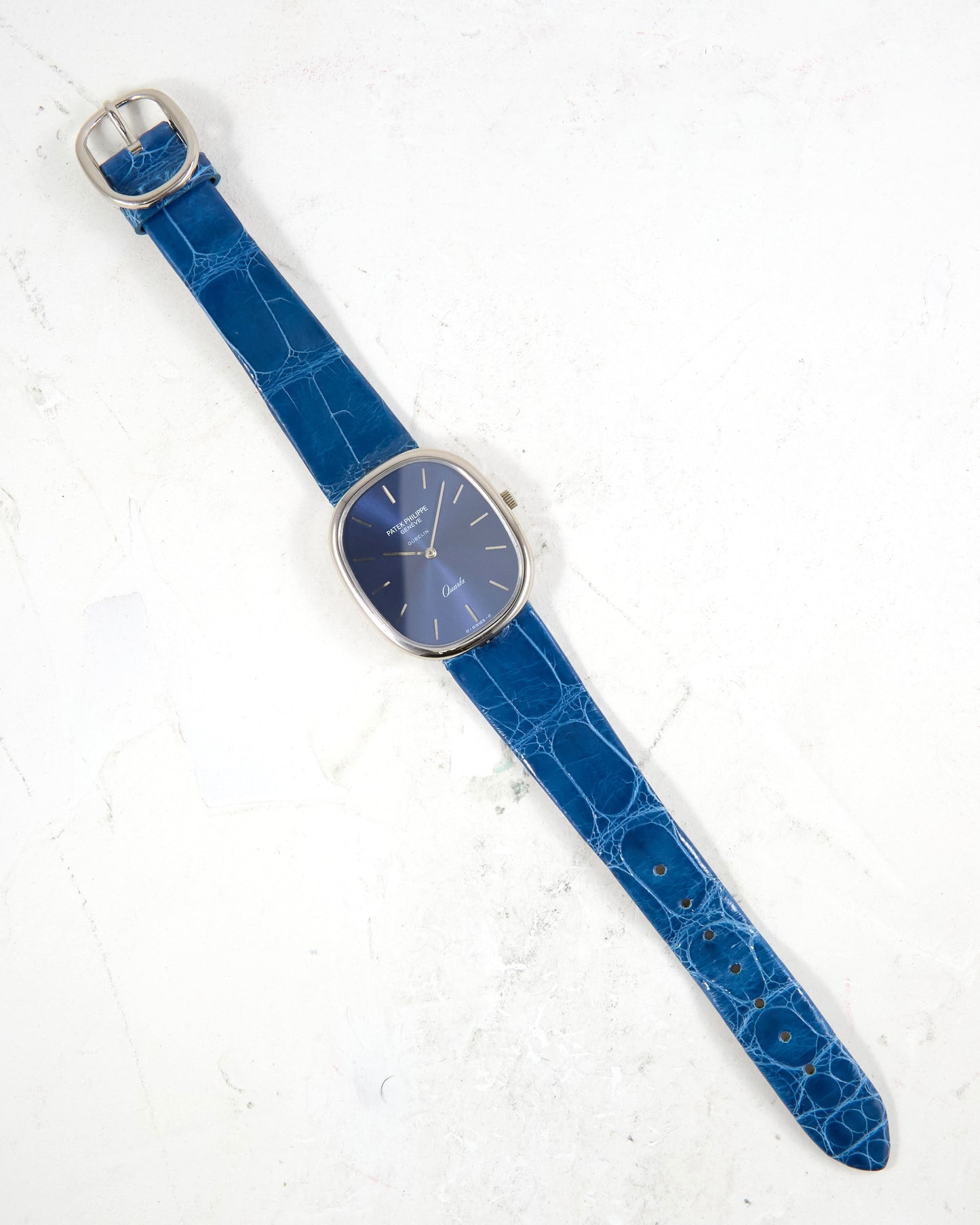 Patek Philippe Ellipse 3838 Blue Sigma Gubelin Dial in White Gold Case on Leather Strap with Ellipse Buckle