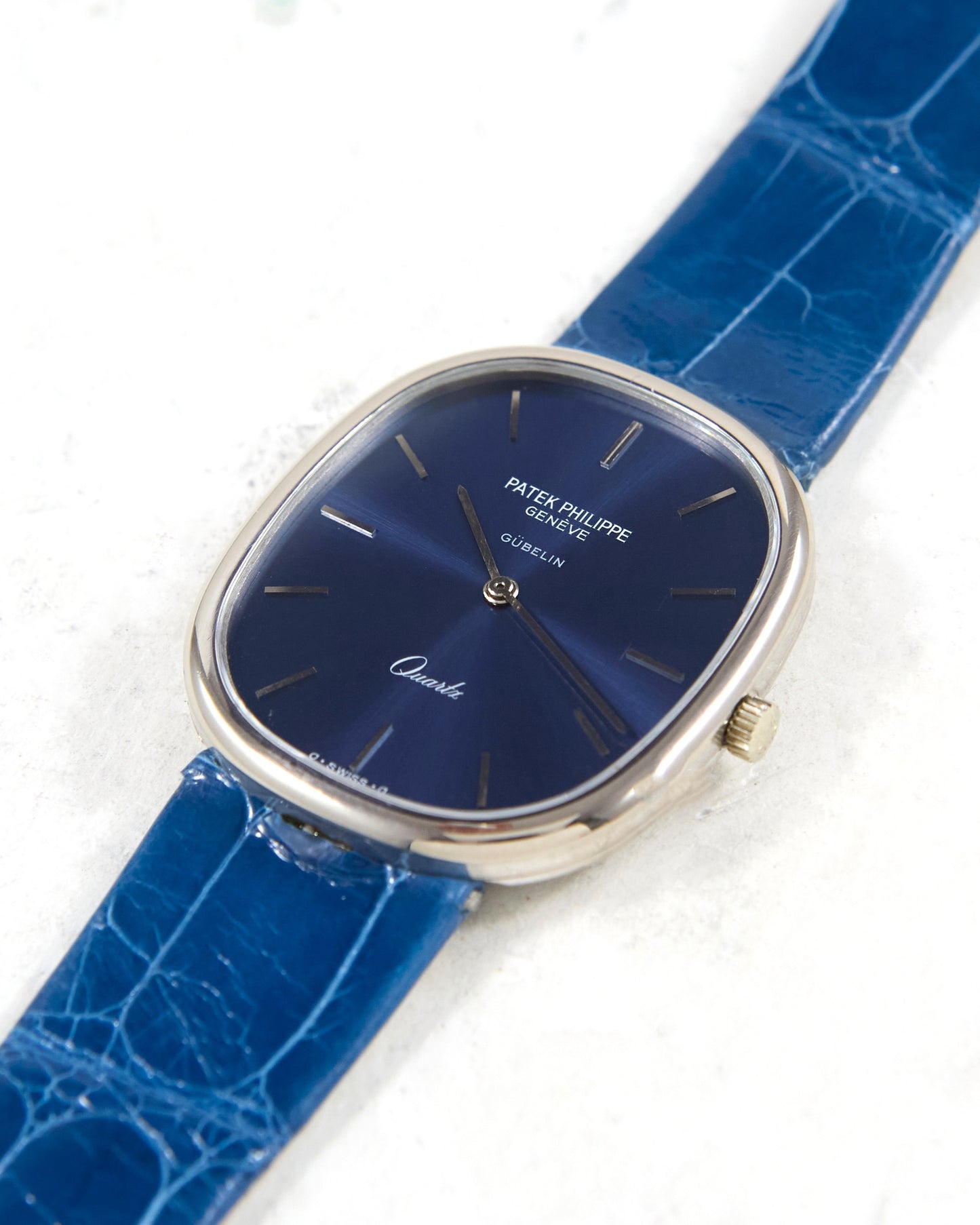 Patek Philippe Ellipse 3838 Blue Sigma Gubelin Dial in White Gold Case on Leather Strap with Ellipse Buckle