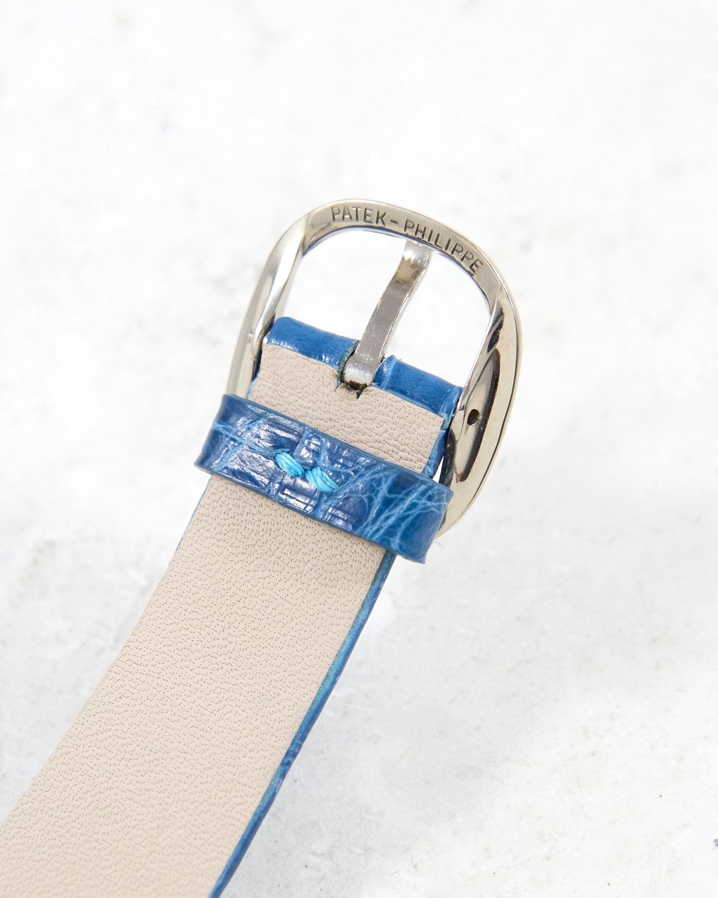 Patek Philippe Ellipse 3838 Blue Sigma Gubelin Dial in White Gold Case on Leather Strap with Ellipse Buckle