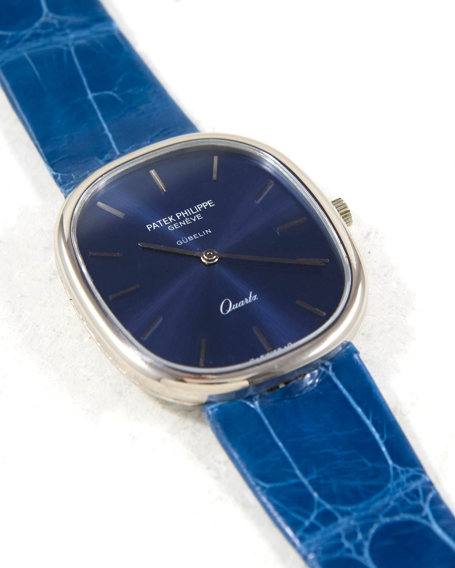 Patek Philippe Ellipse 3838 Blue Sigma Gubelin Dial in White Gold Case on Leather Strap with Ellipse Buckle