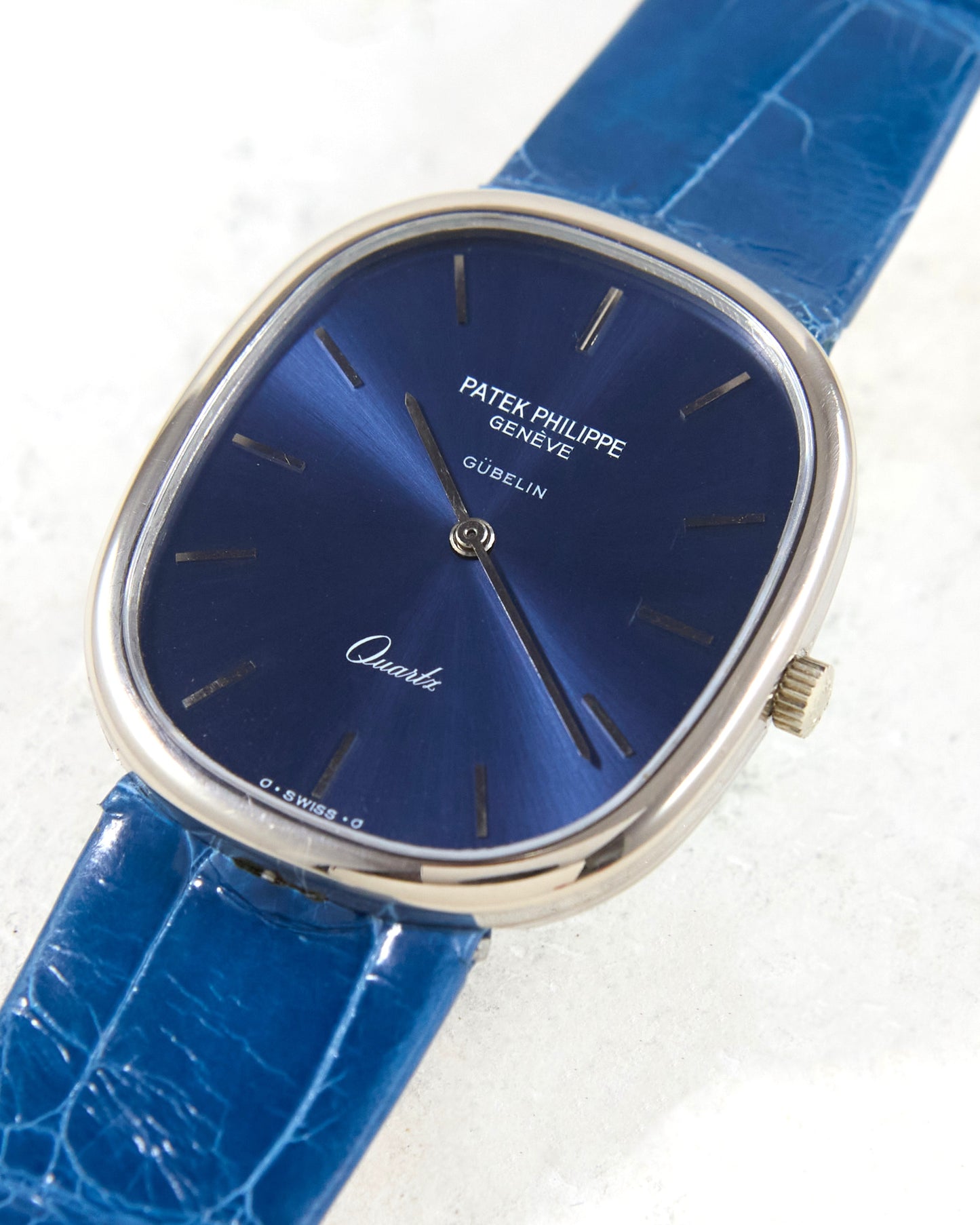 Patek Philippe Ellipse 3838 Blue Sigma Gubelin Dial in White Gold Case on Leather Strap with Ellipse Buckle