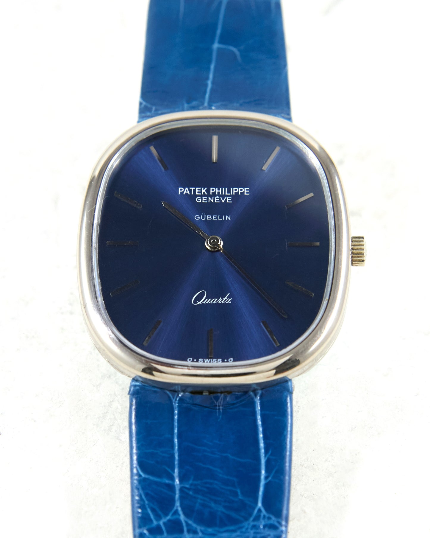 Patek Philippe Ellipse 3838 Blue Sigma Gubelin Dial in White Gold Case on Leather Strap with Ellipse Buckle
