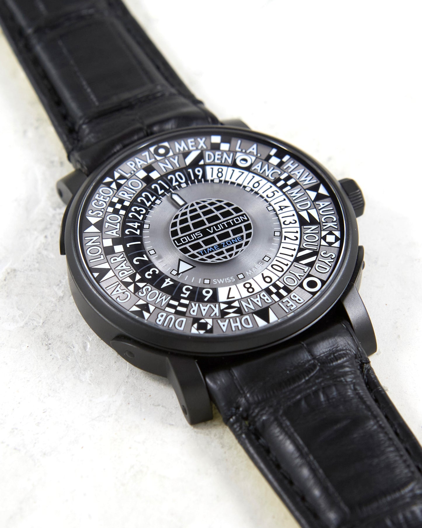 Louis Vuitton Time Zone Spacecraft Q5D24 in Black PVD with Box and Papers - Limited Edition