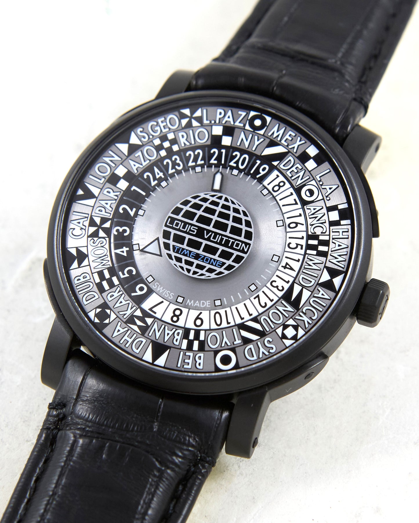 Louis Vuitton Time Zone Spacecraft Q5D24 in Black PVD with Box and Papers - Limited Edition