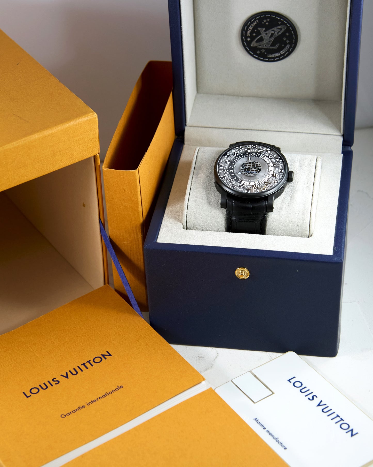 Louis Vuitton Time Zone Spacecraft Q5D24 in Black PVD with Box and Papers - Limited Edition