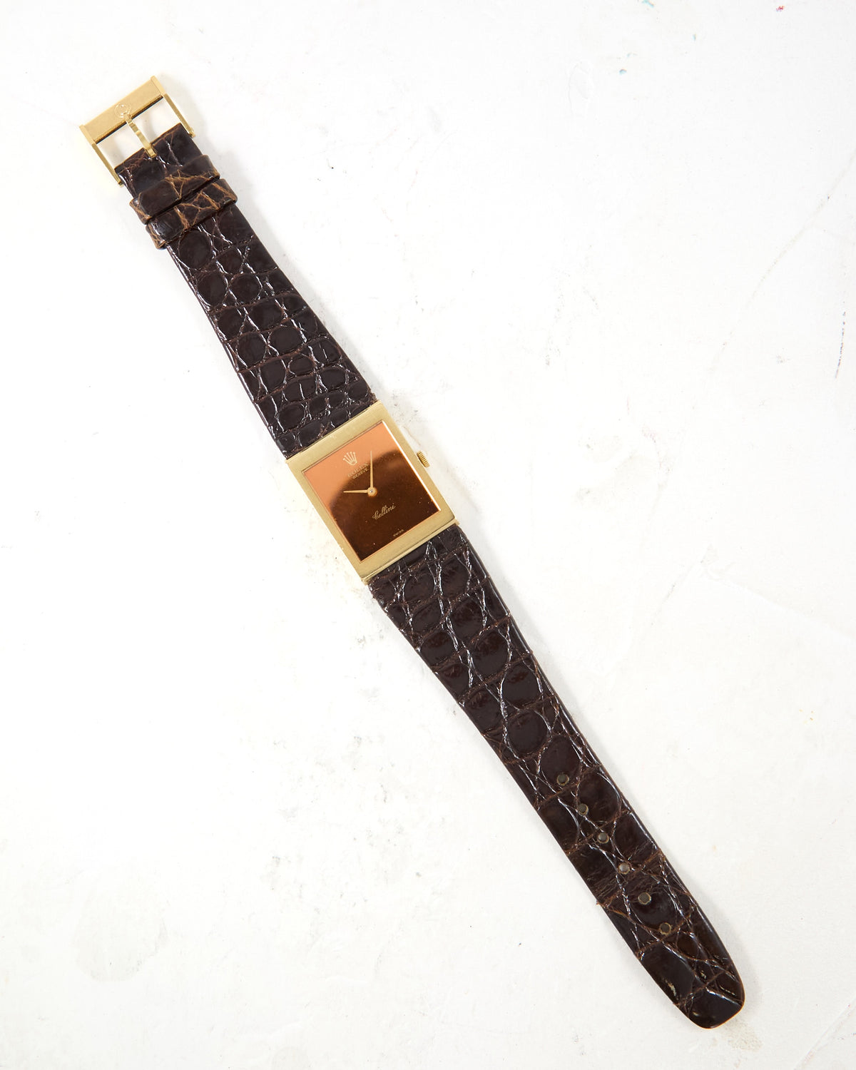 Rolex Cellini 4014 Maroon Dial in Yellow Gold Case on Leather Strap