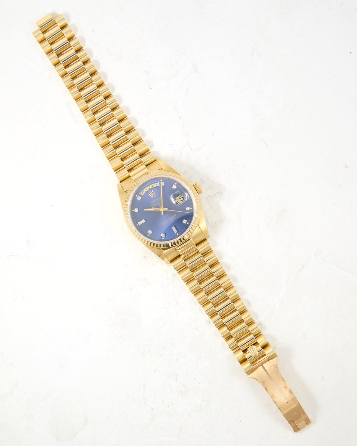 Rolex Day-Date 18038 Blue Diamond Index Dial in Yellow Gold Case and Bracelet