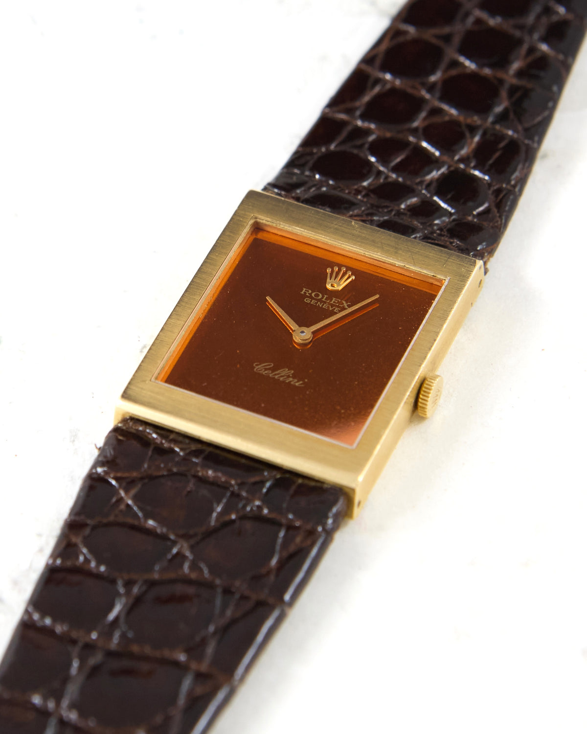 Rolex Cellini 4014 Maroon Dial in Yellow Gold Case on Leather Strap