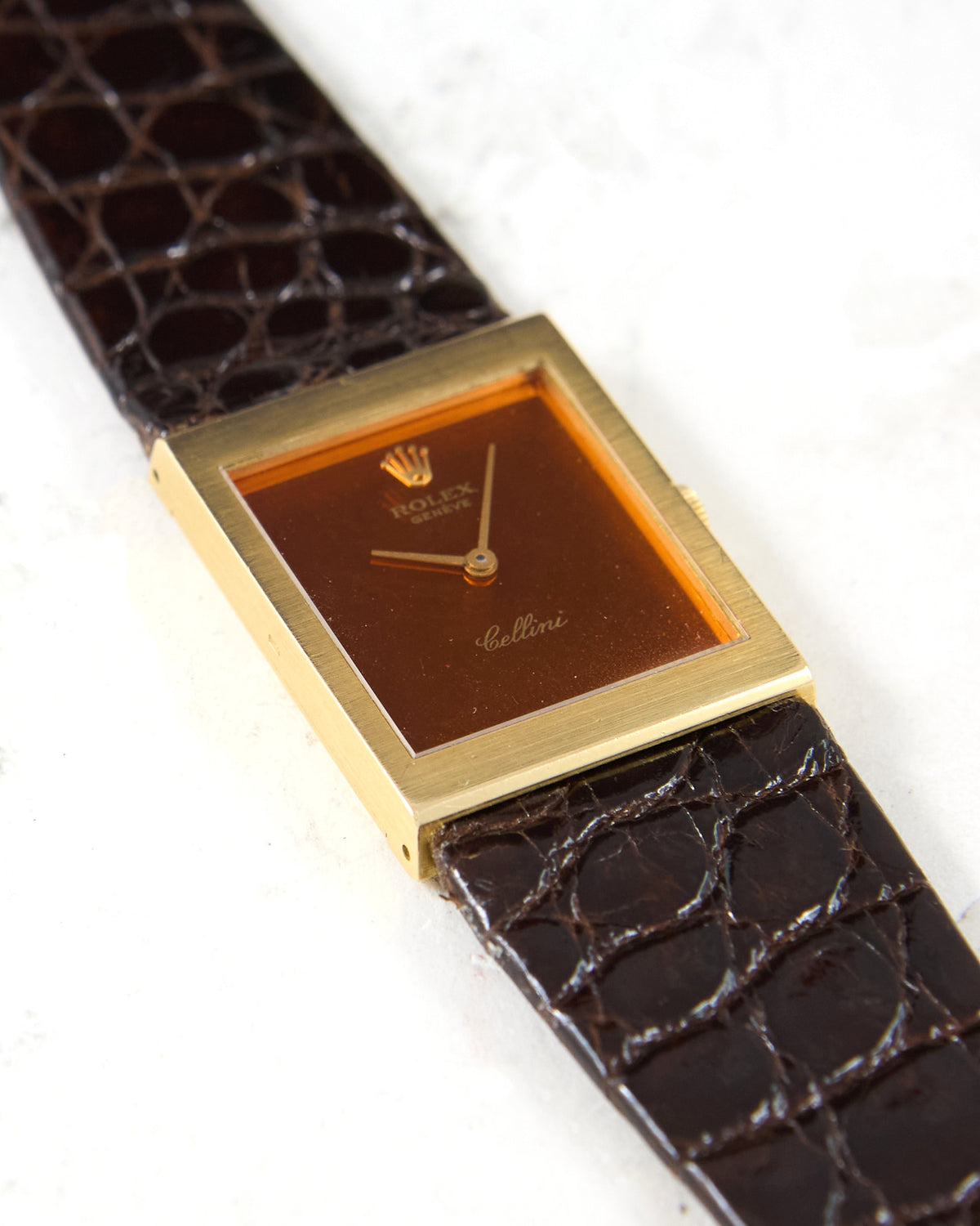 Rolex Cellini 4014 Maroon Dial in Yellow Gold Case on Leather Strap