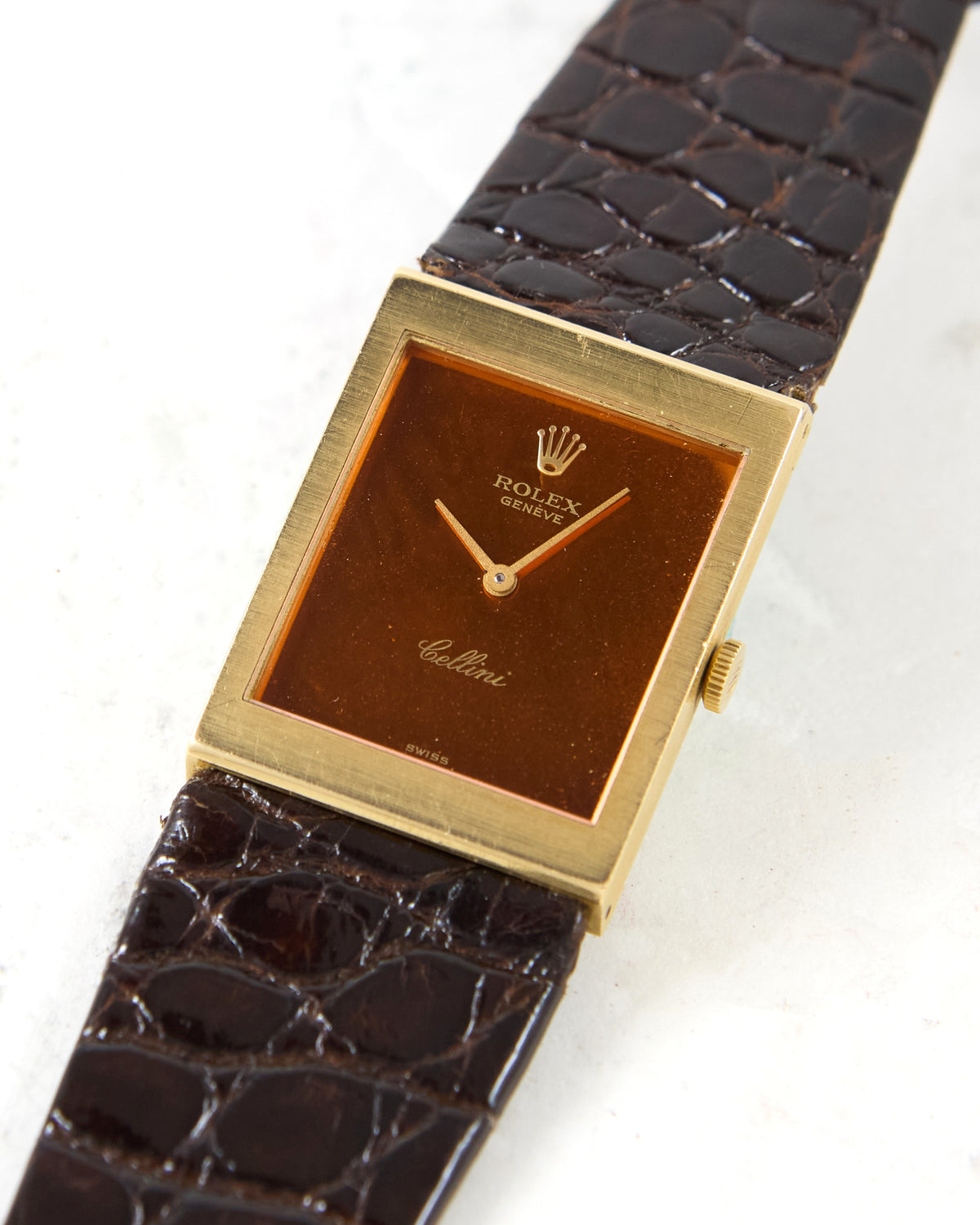 Rolex Cellini 4014 Maroon Dial in Yellow Gold Case on Leather Strap