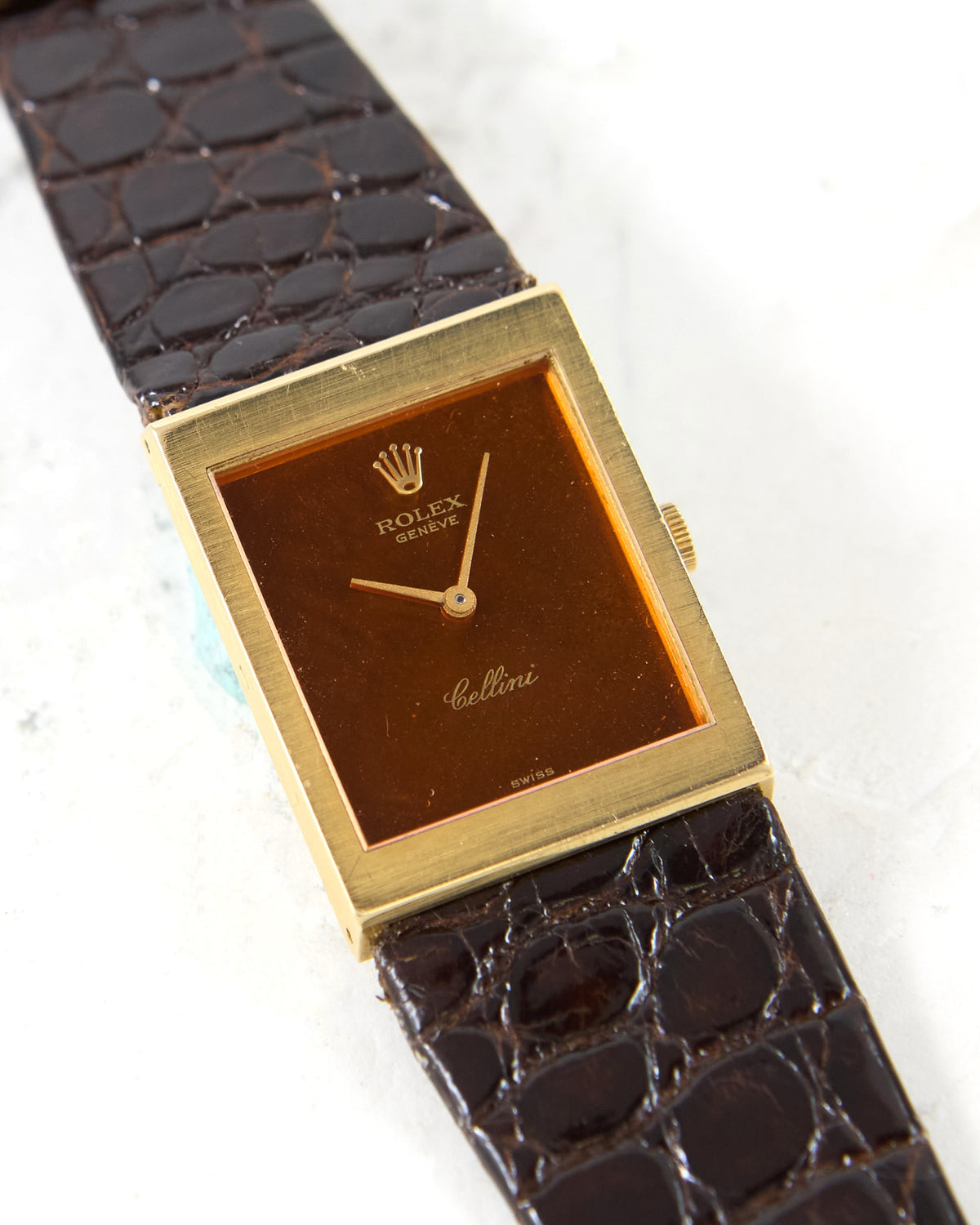 Rolex Cellini 4014 Maroon Dial in Yellow Gold Case on Leather Strap