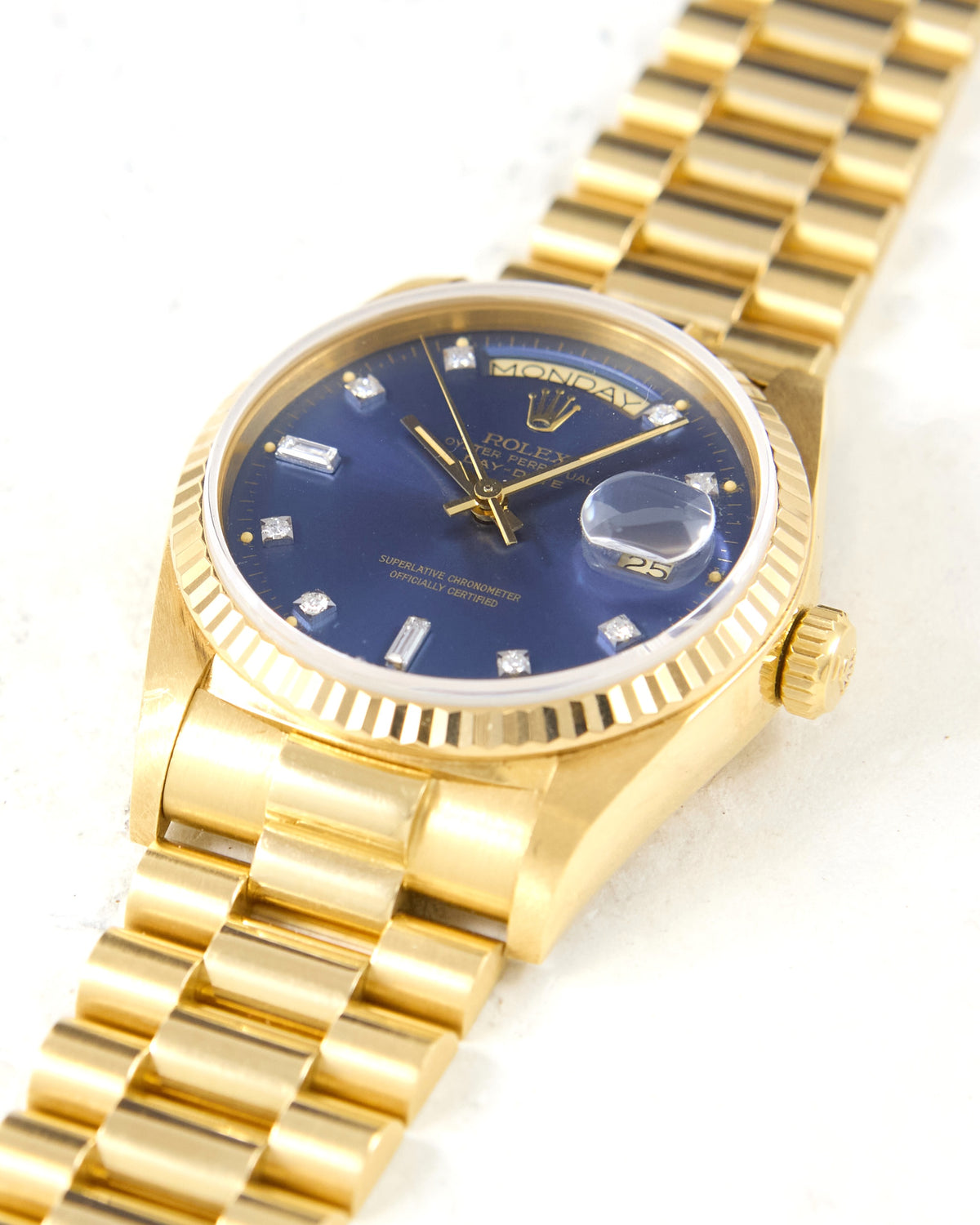 Rolex Day-Date 18038 Blue Diamond Index Dial in Yellow Gold Case and Bracelet
