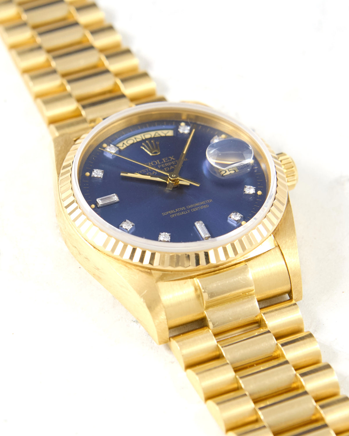 Rolex Day-Date 18038 Blue Diamond Index Dial in Yellow Gold Case and Bracelet