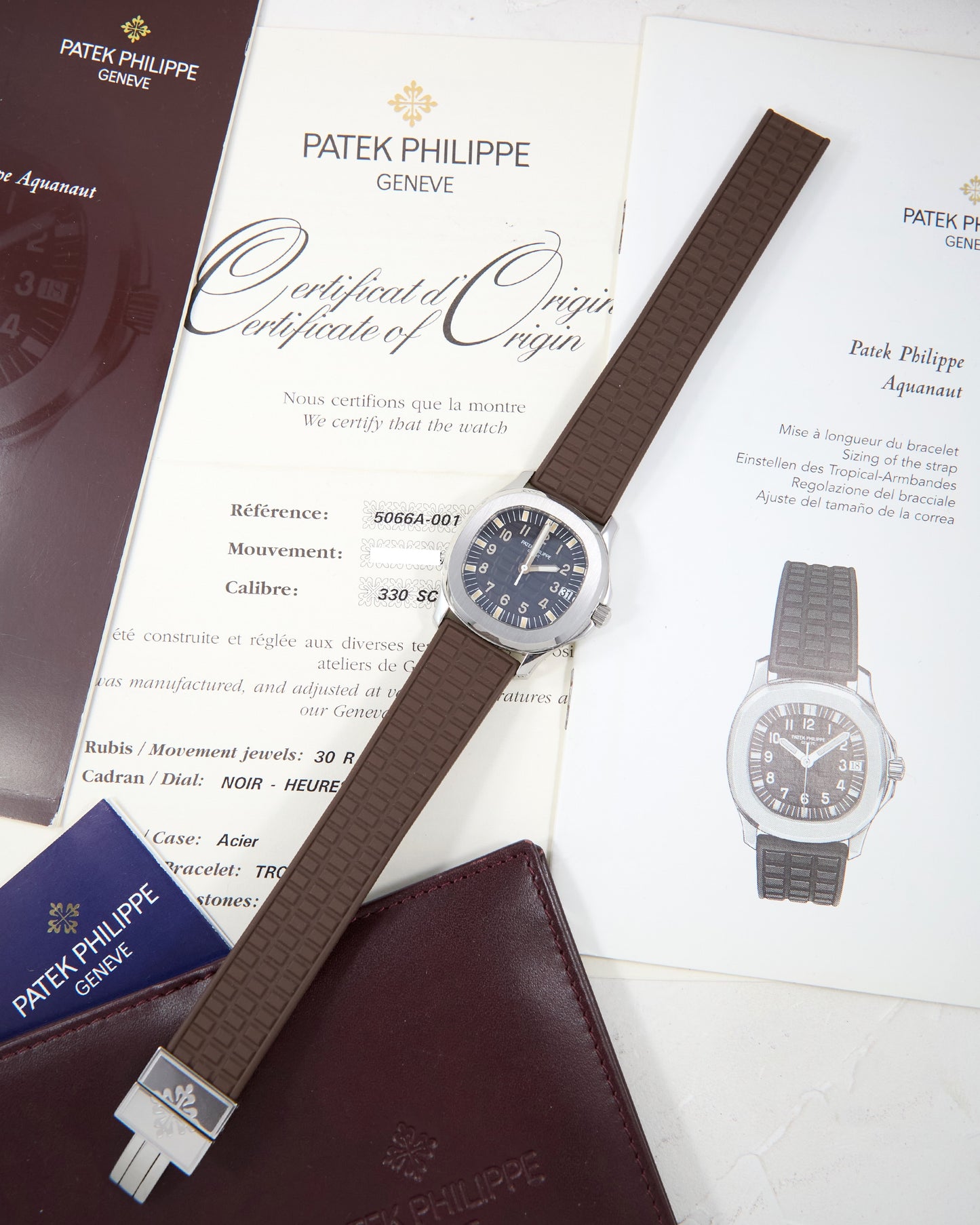 Patek Philippe Aquanaut 5066a in Steel Case on Uncut Brown Rubber Strap with Box & Papers