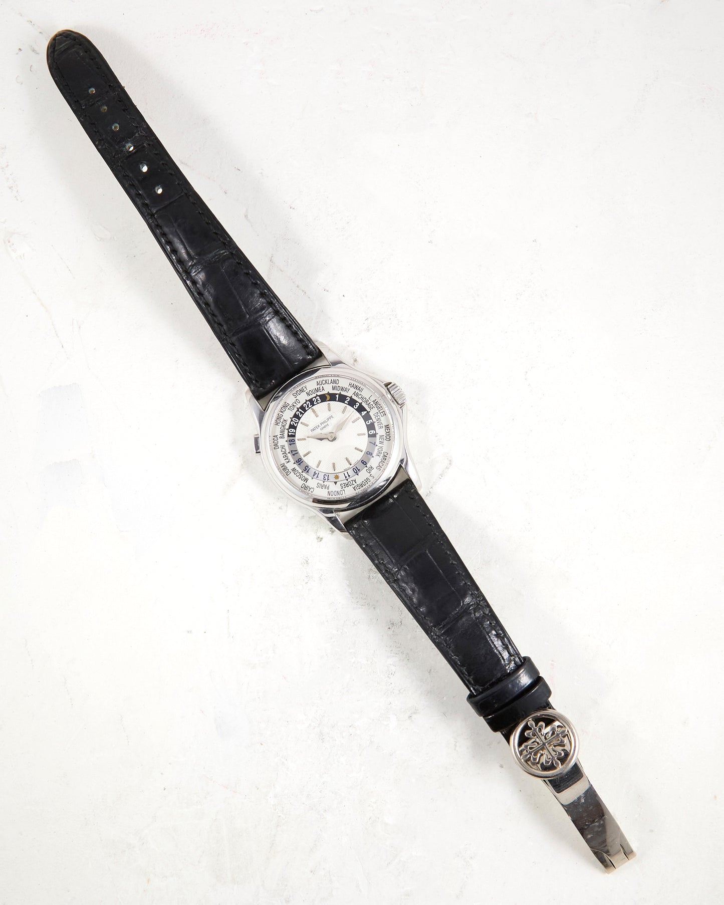 Patek Philippe World Time 5110G in White Gold on Leather Strap and Deployant Buckle